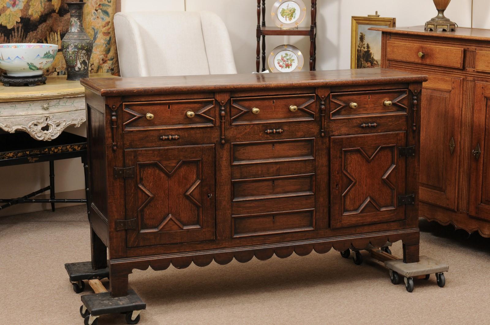 19th Century English Jacobean Style Oak Dresser Base  For Sale 15