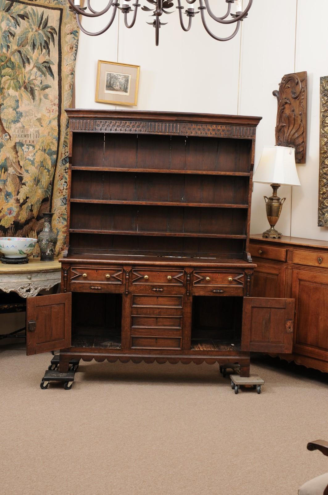 19th Century English Jacobean Style Oak Dresser Base  For Sale 1