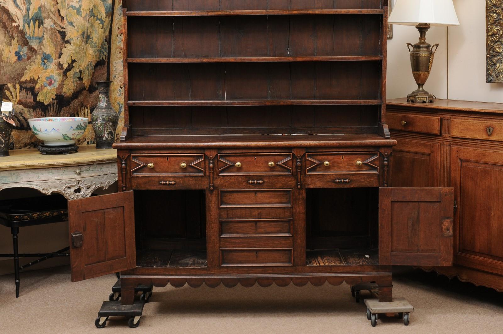 19th Century English Jacobean Style Oak Dresser Base  For Sale 2