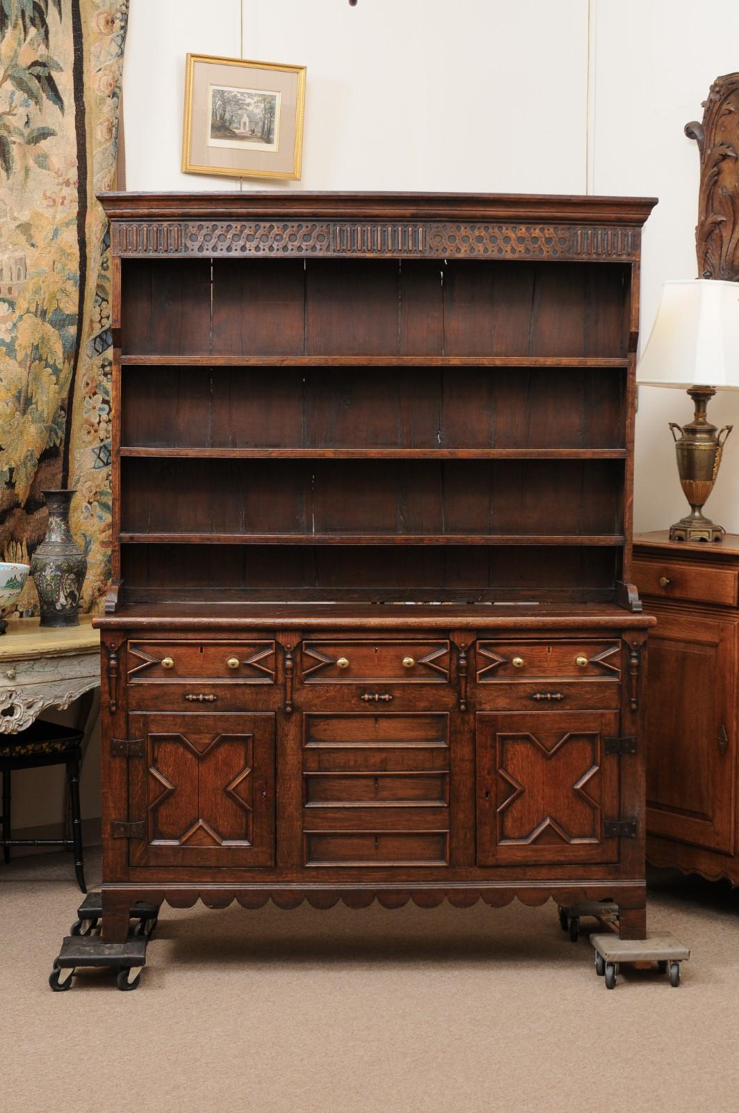 19th Century English Jacobean Style Oak Dresser Base  For Sale 3