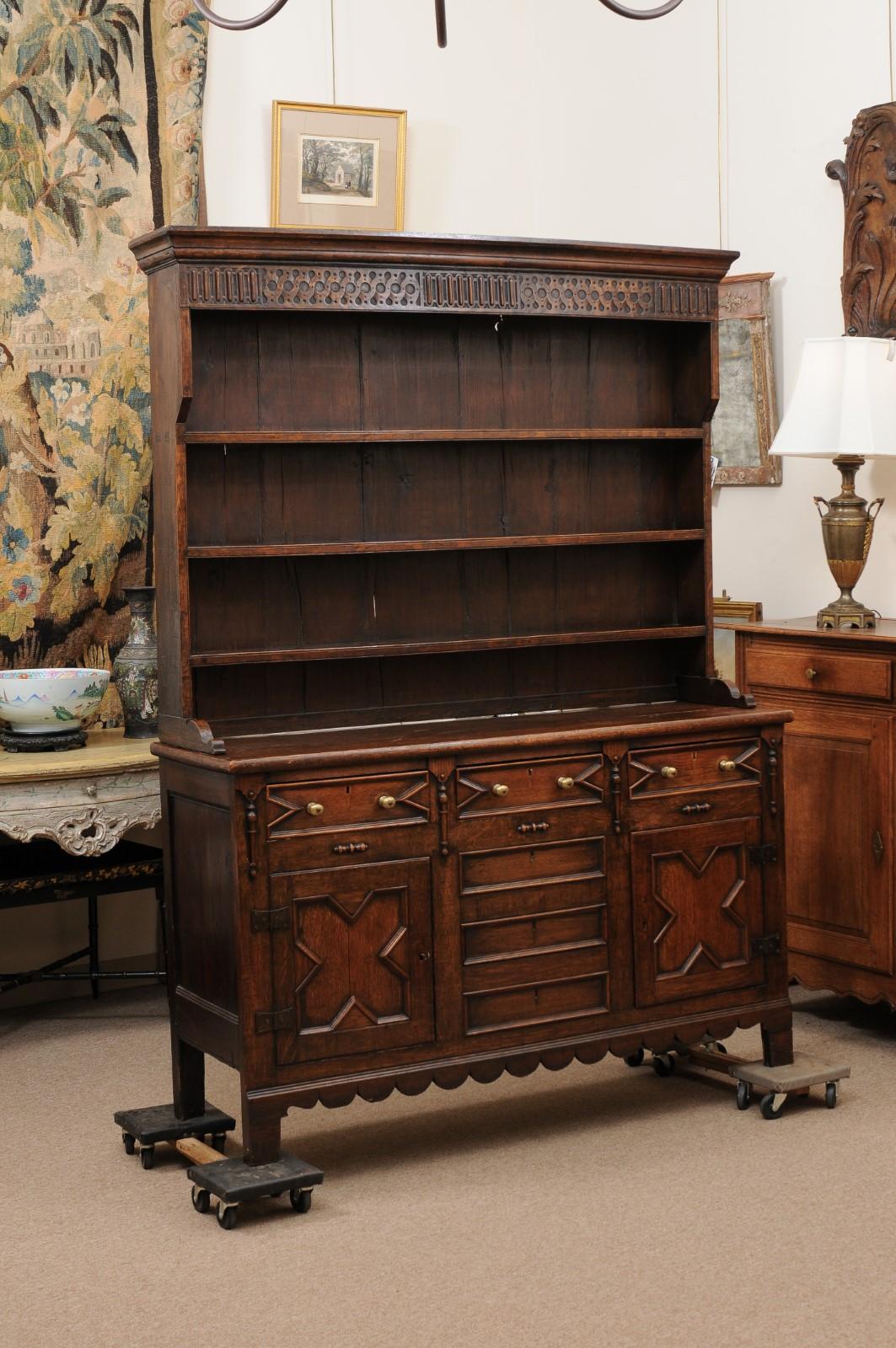 19th Century English Jacobean Style Oak Dresser Base  For Sale 4