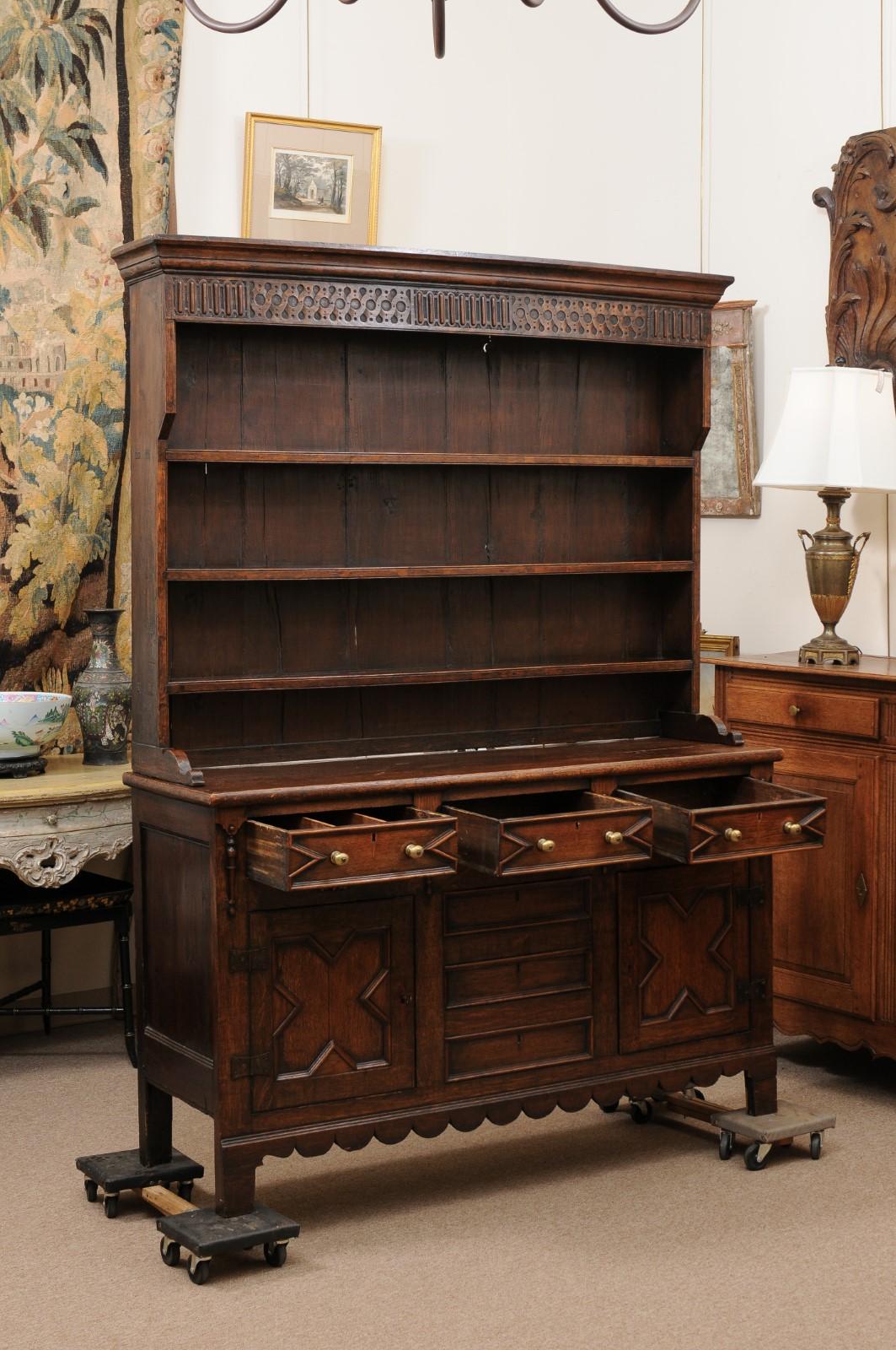 19th Century English Jacobean Style Oak Dresser Base  For Sale 5