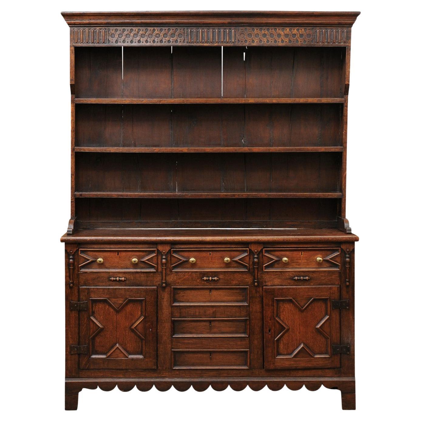 19th Century English Jacobean Style Oak Dresser Base  For Sale