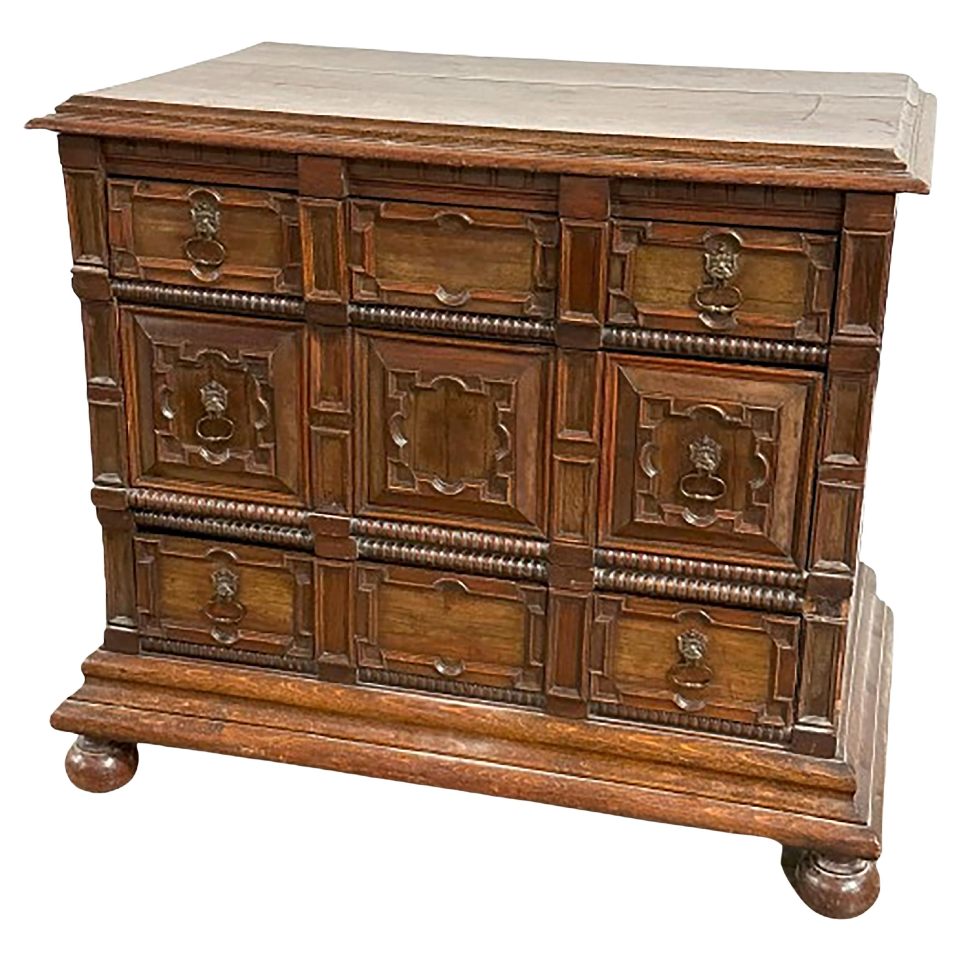 19th Century English Jacobean Style Walnut and Oak Two Part Chest of Drawers For Sale