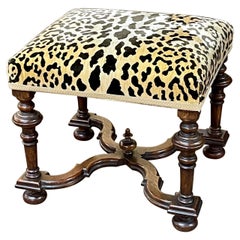 Antique 19th Century English Jacobean Style Walnut Stool