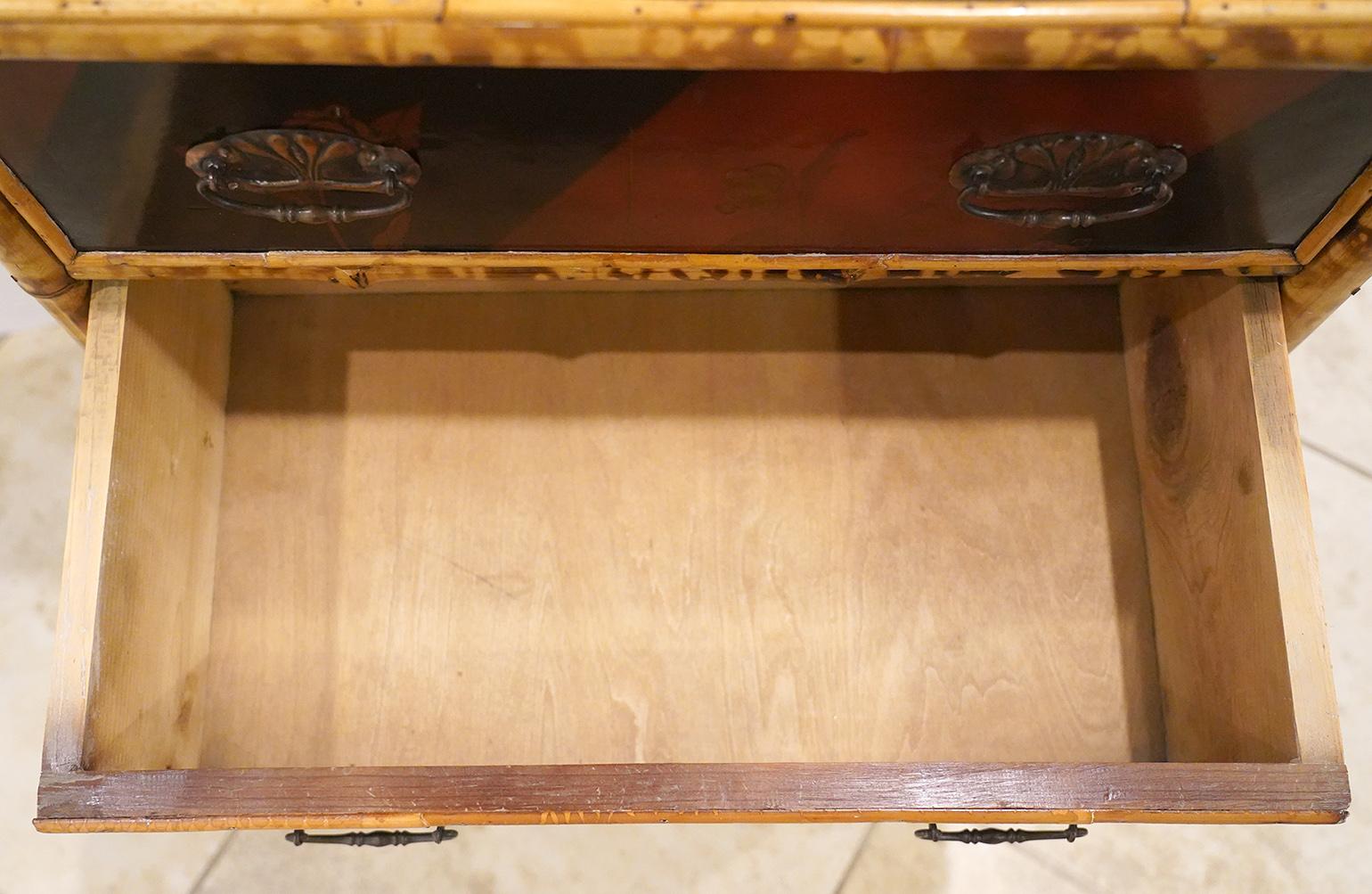 19th Century English Japanned and Burnished Bamboo Chest of Three Drawers 6