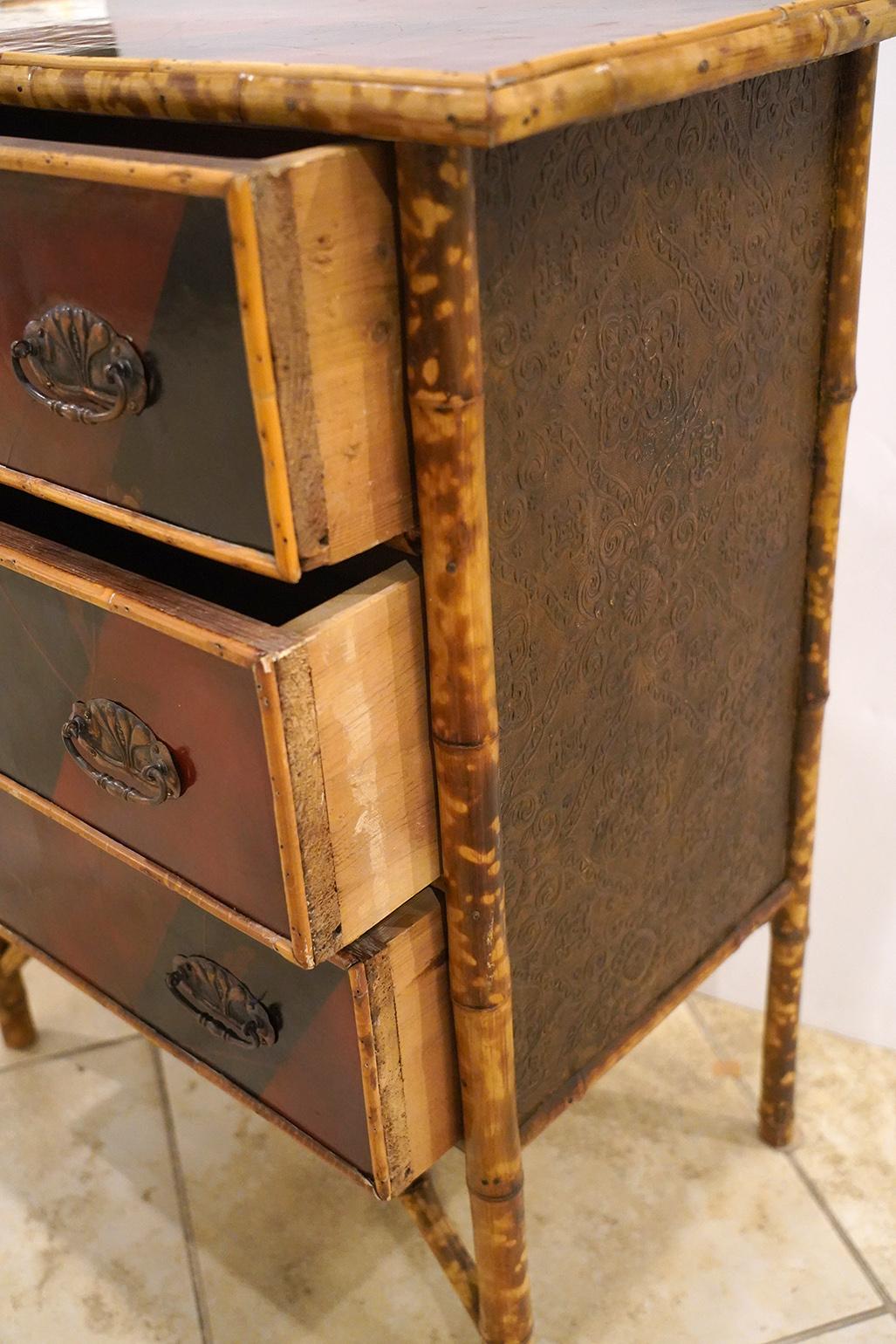 19th Century English Japanned and Burnished Bamboo Chest of Three Drawers 5