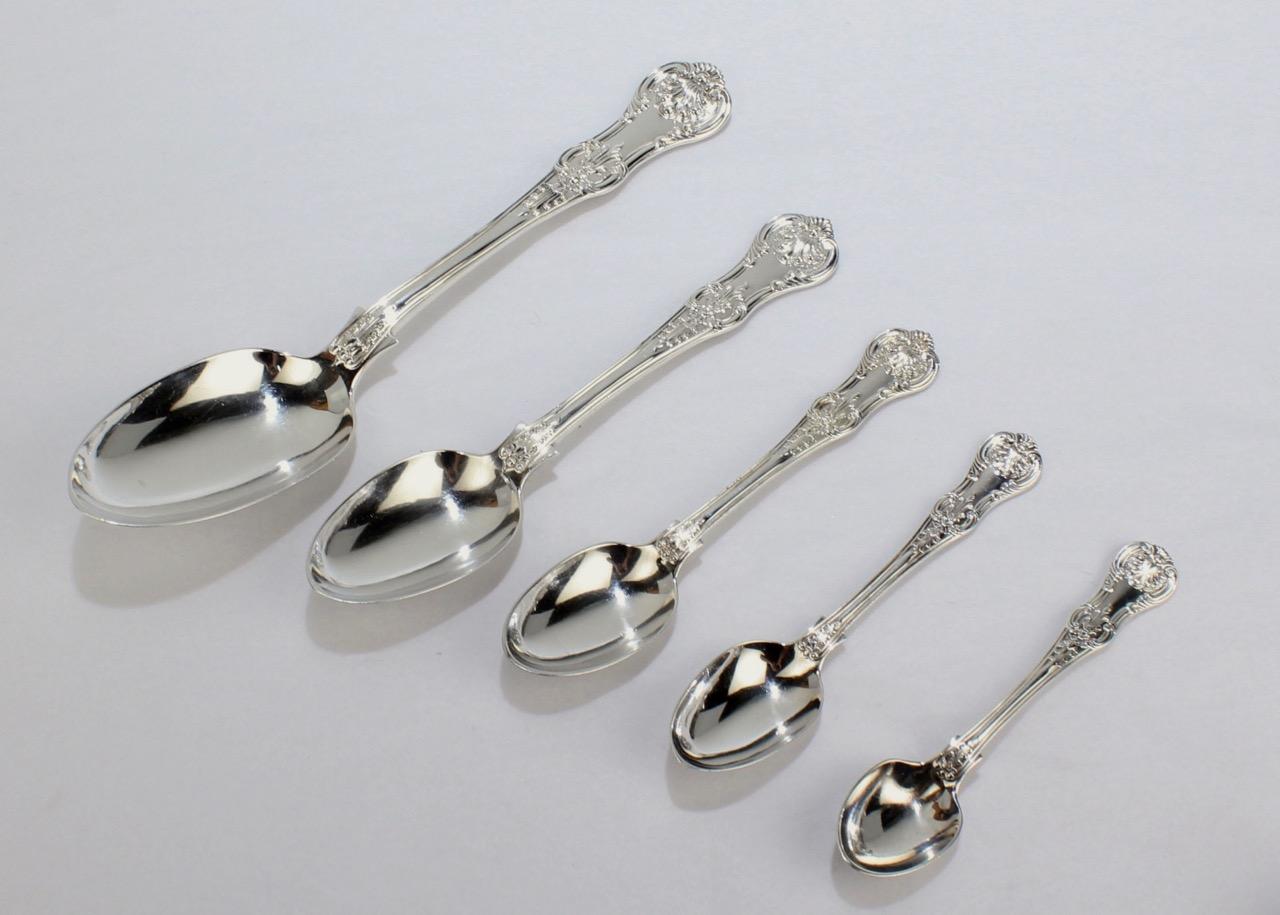 19th Century English Queen Pattern Sterling Silver 112 Piece Flatware Set for 12 For Sale 3
