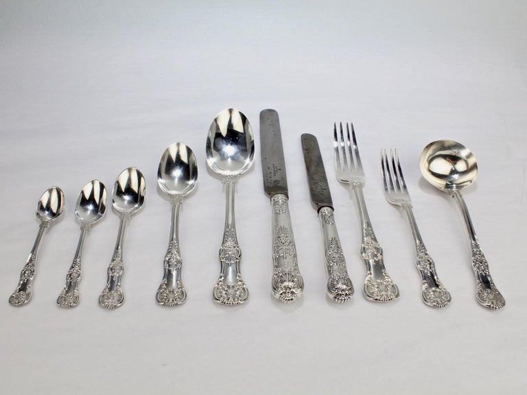 19th Century English Kings Pattern Sterling Silver 112 Piece Flatware