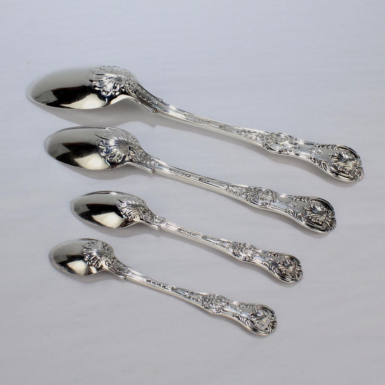 19th Century English Queen Pattern Sterling Silver 112 Piece Flatware Set for 12 In Good Condition For Sale In Philadelphia, PA