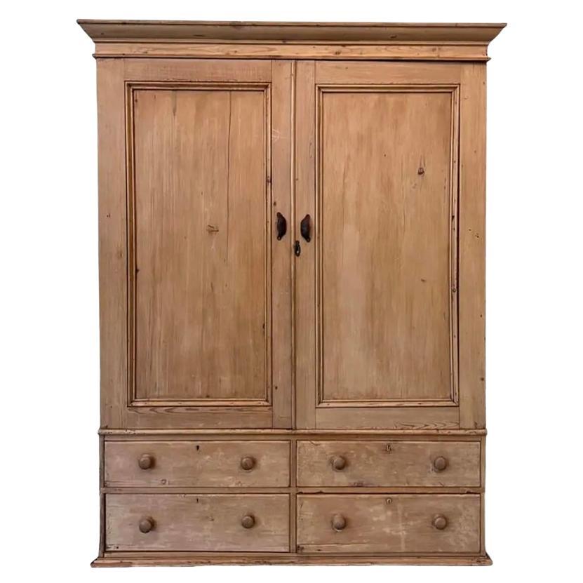 19th Century English Knockdown Pine Wardrobe For Sale at 1stDibs