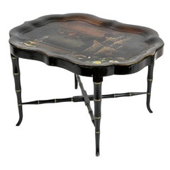 19th Century English Lacquer Paper Mâché Tray Table