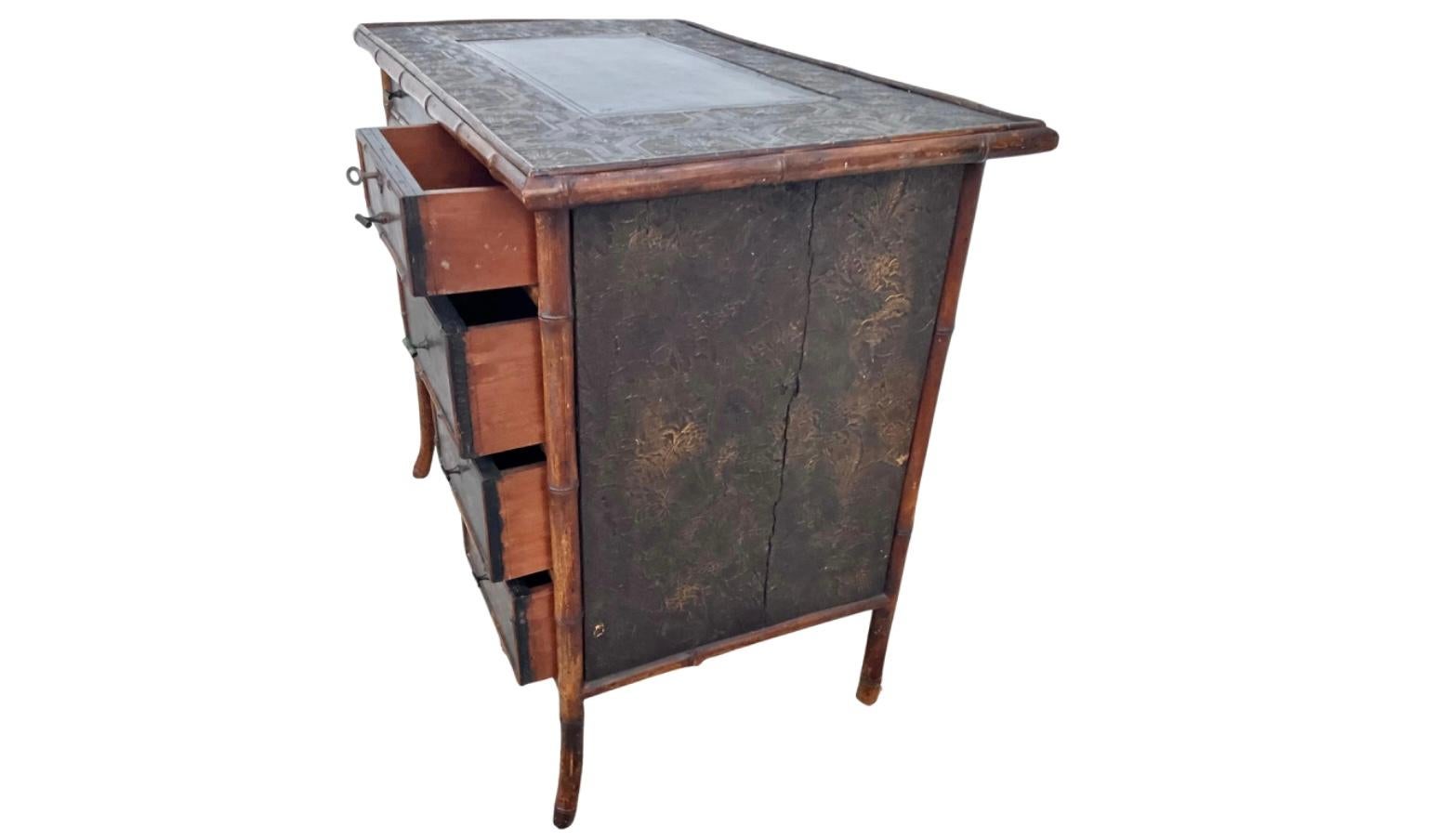 19th Century English Lacquered Bamboo Writing Table Desk For Sale 4