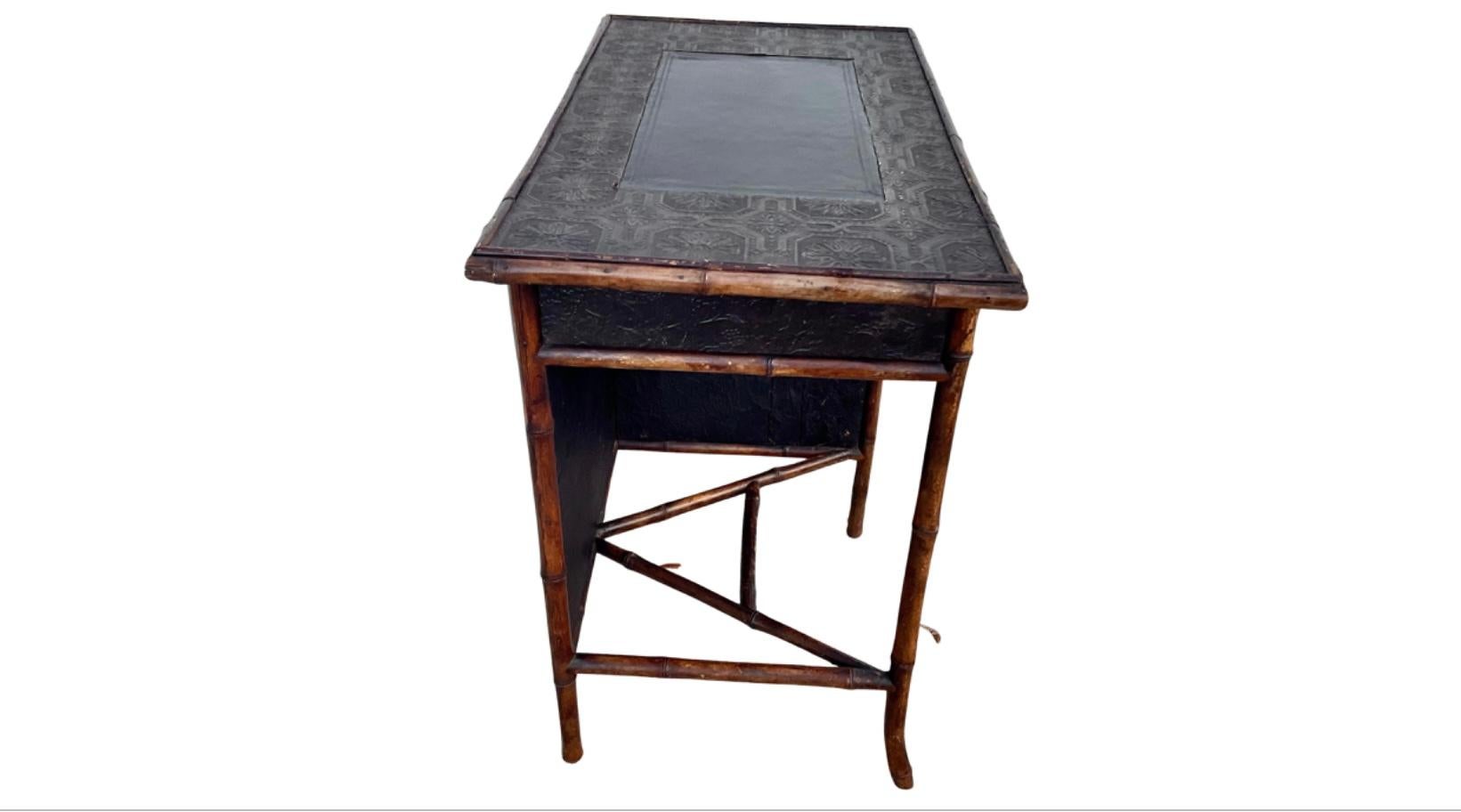 19th Century English Lacquered Bamboo Writing Table Desk For Sale 5