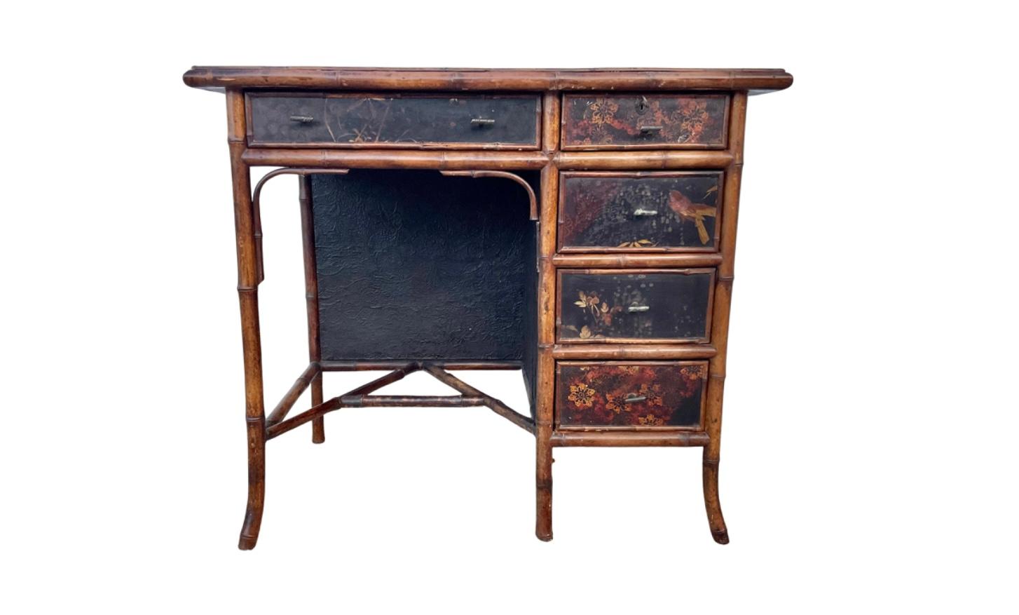 19th Century English Lacquered Bamboo Writing Table Desk For Sale 7