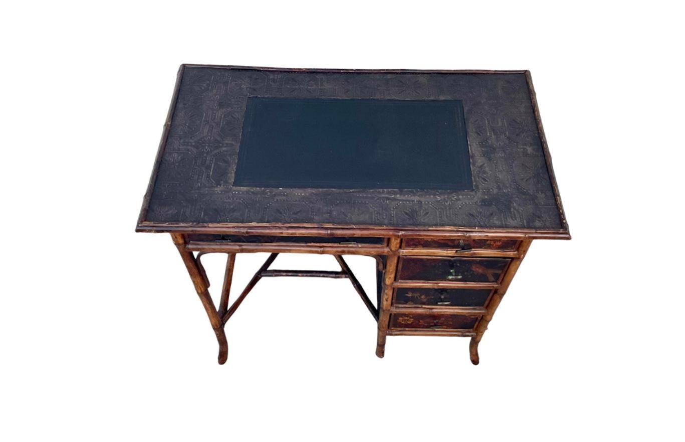 19th Century English Lacquered Bamboo Writing Table Desk For Sale 1