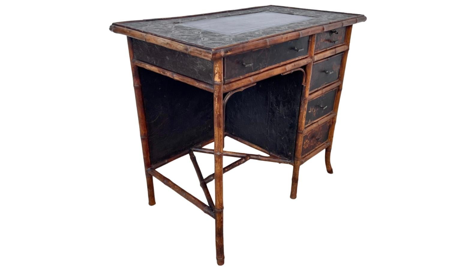 19th Century English Lacquered Bamboo Writing Table Desk For Sale 2