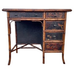 19th Century English Lacquered Bamboo Writing Table Desk