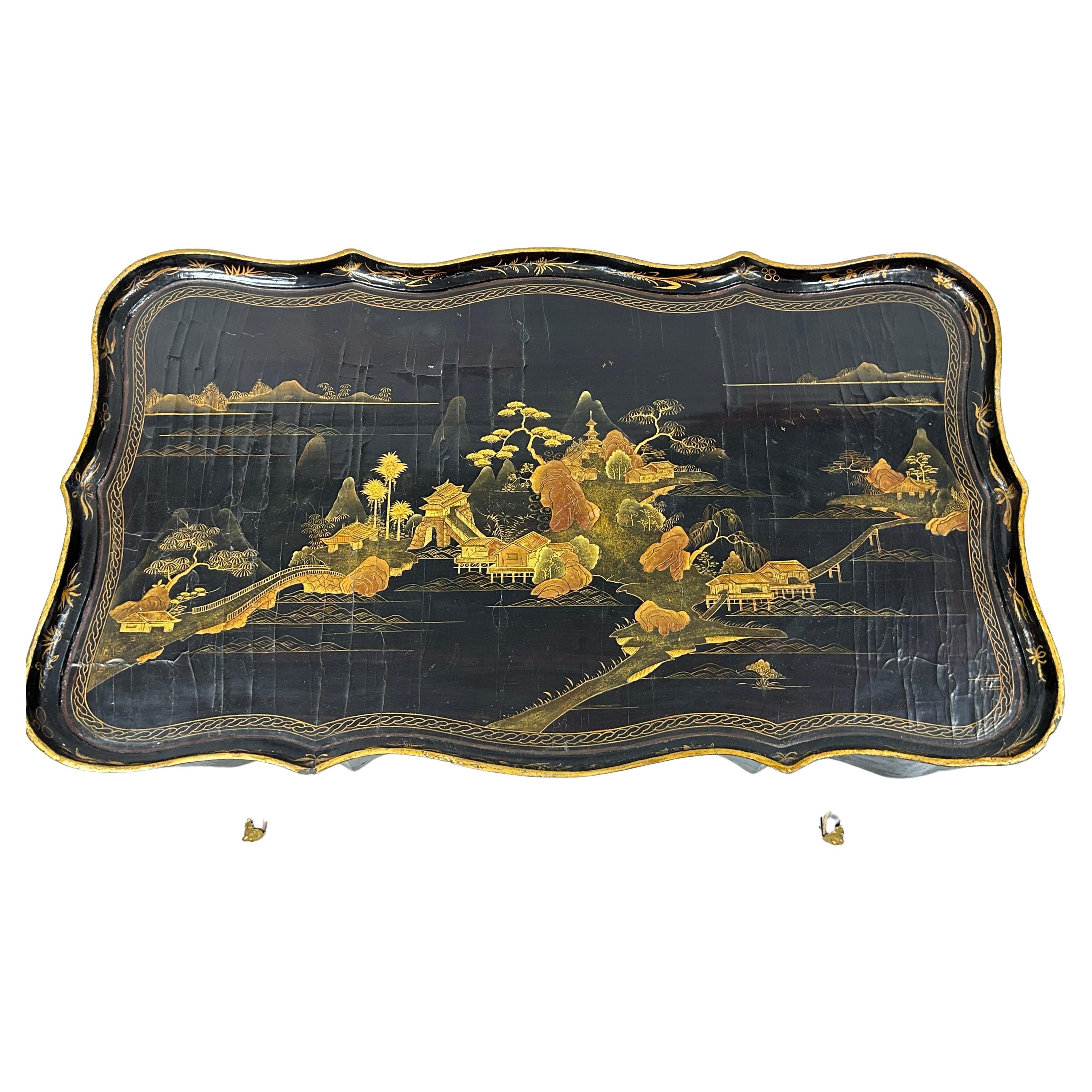 19th Century English Lacquered Chinoiserie Table In Good Condition For Sale In Bradenton, FL