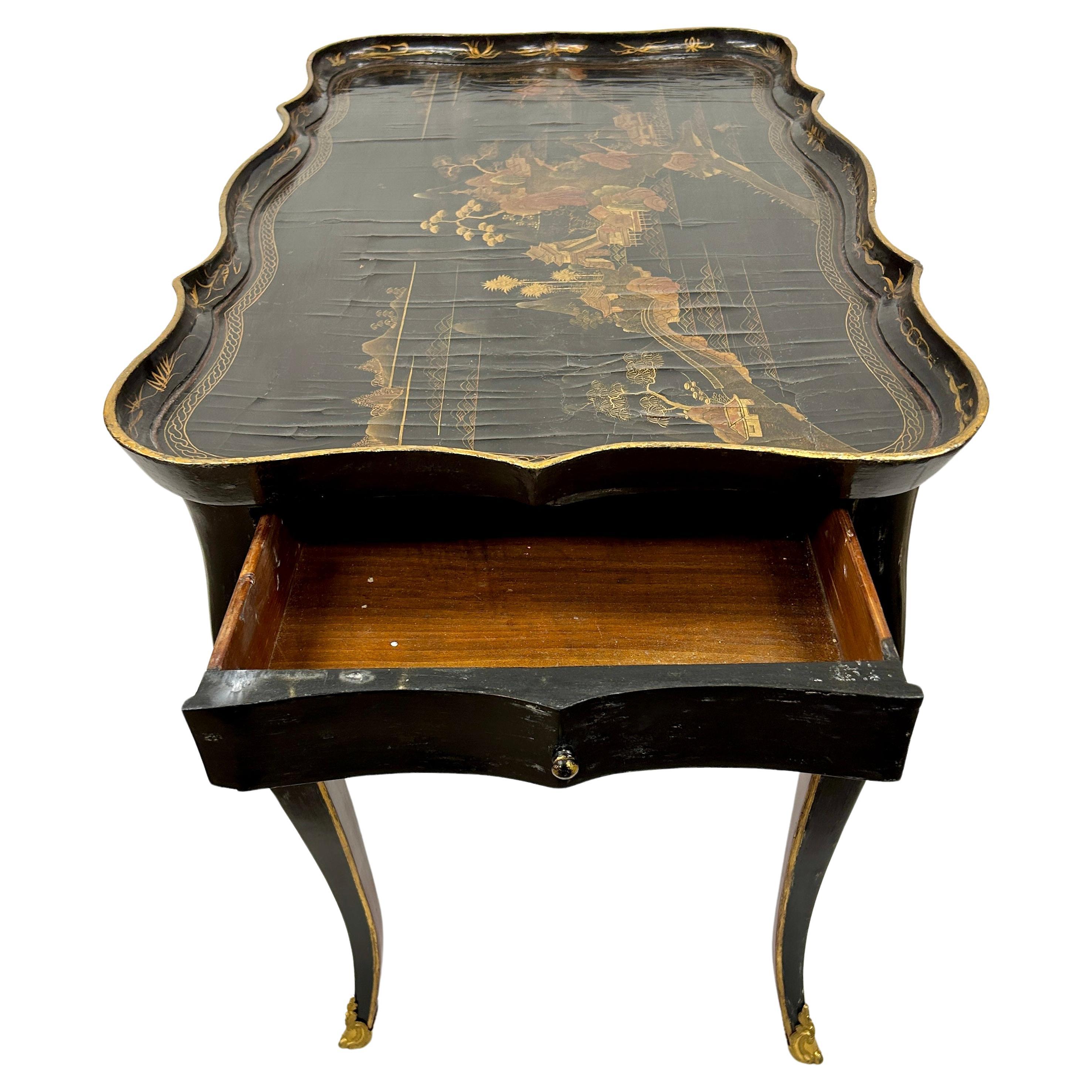 19th Century English Lacquered Chinoiserie Table For Sale 3