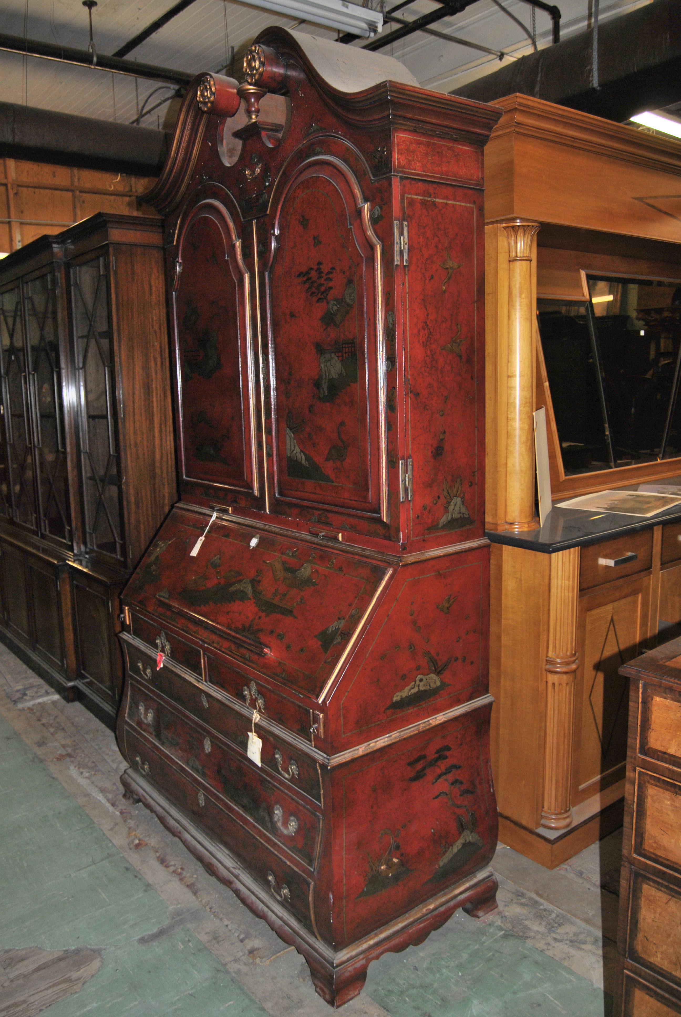 19th Century English Lacquered Gilt Chinoisoire Bookcase Secretary or Desk 4