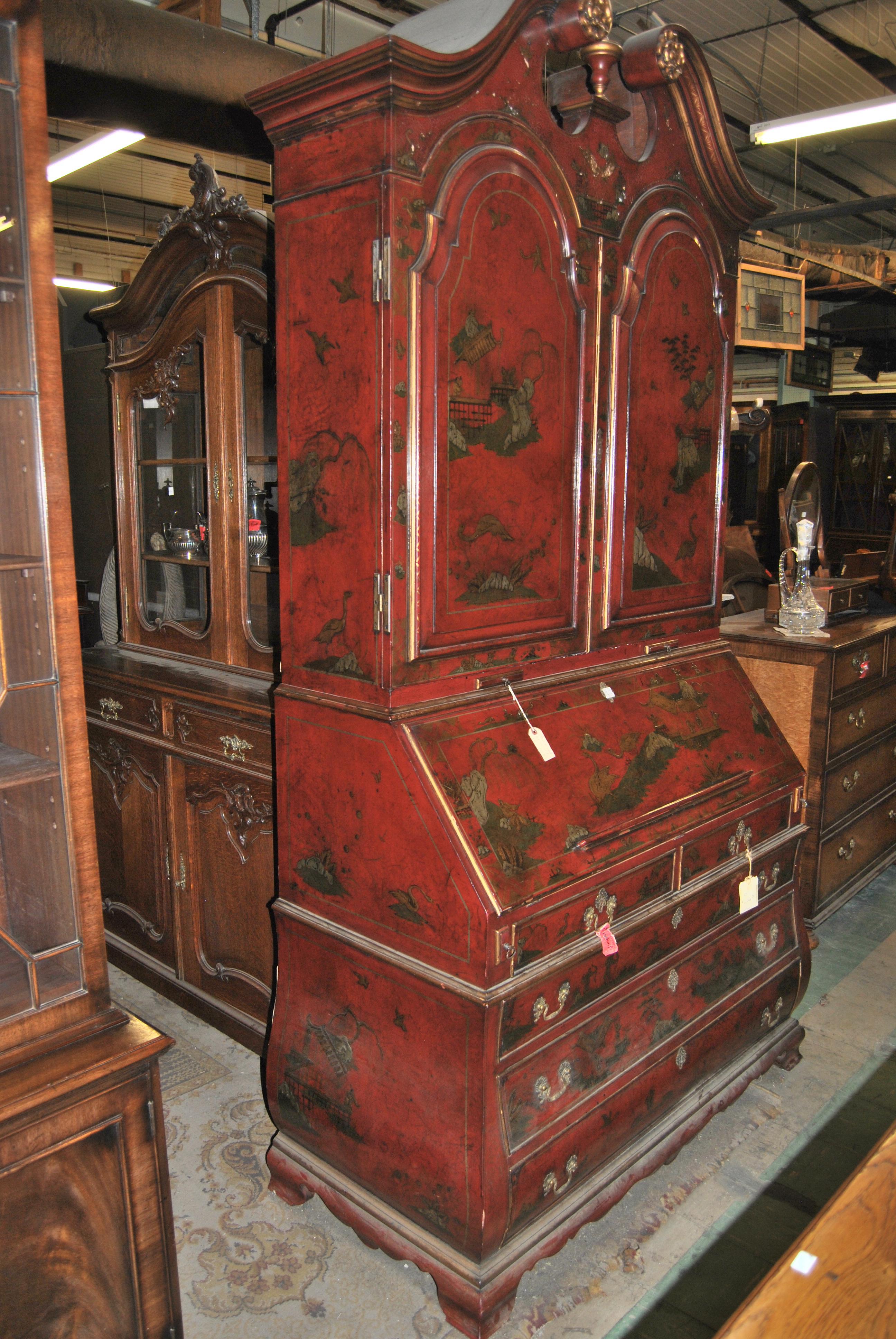 19th Century English Lacquered Gilt Chinoisoire Bookcase Secretary or Desk 5