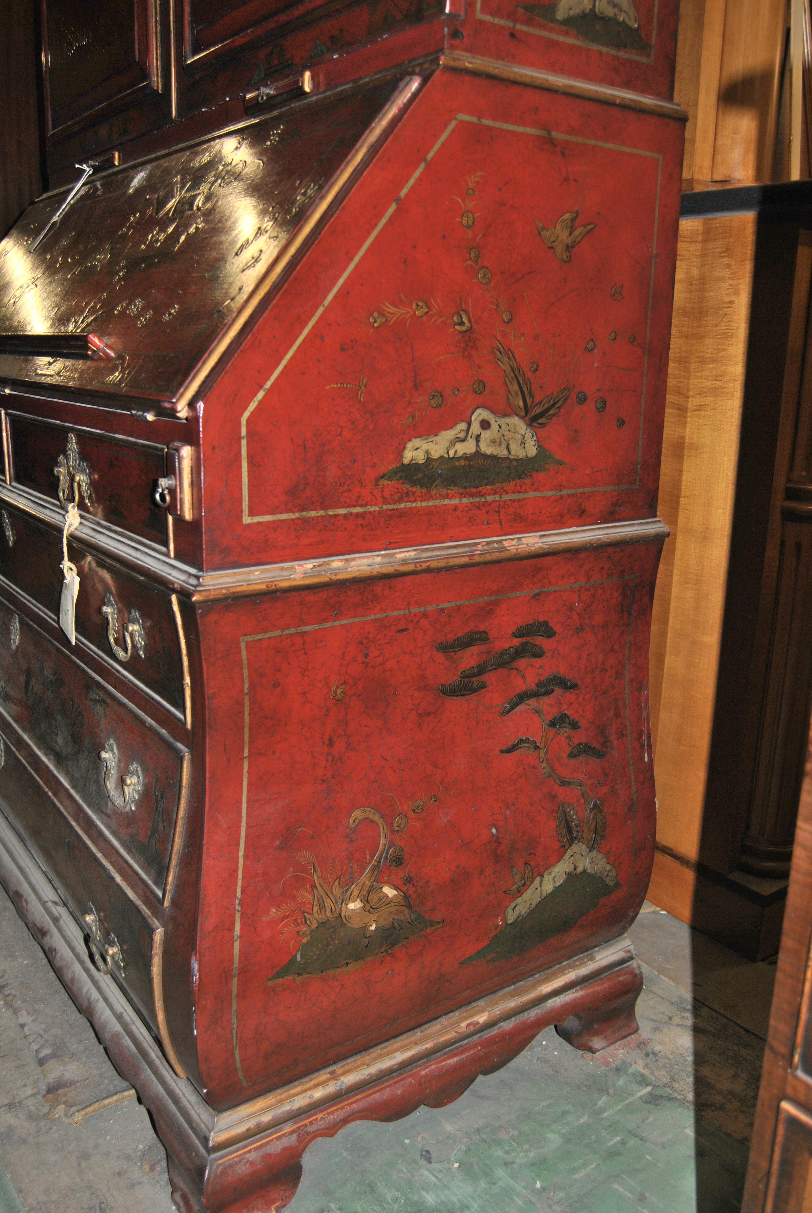 19th Century English Lacquered Gilt Chinoisoire Bookcase Secretary or Desk 9