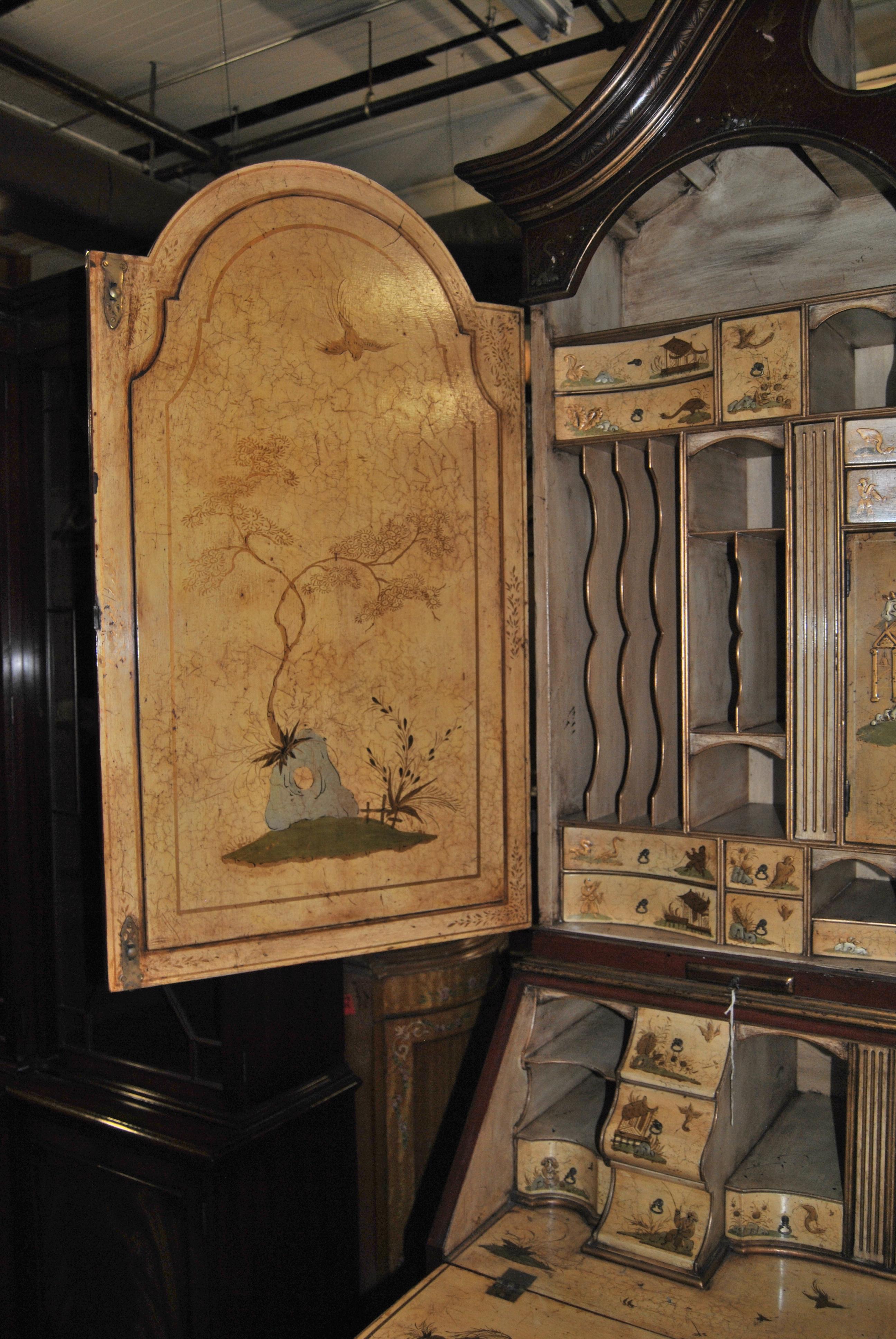 Giltwood 19th Century English Lacquered Gilt Chinoisoire Bookcase Secretary or Desk