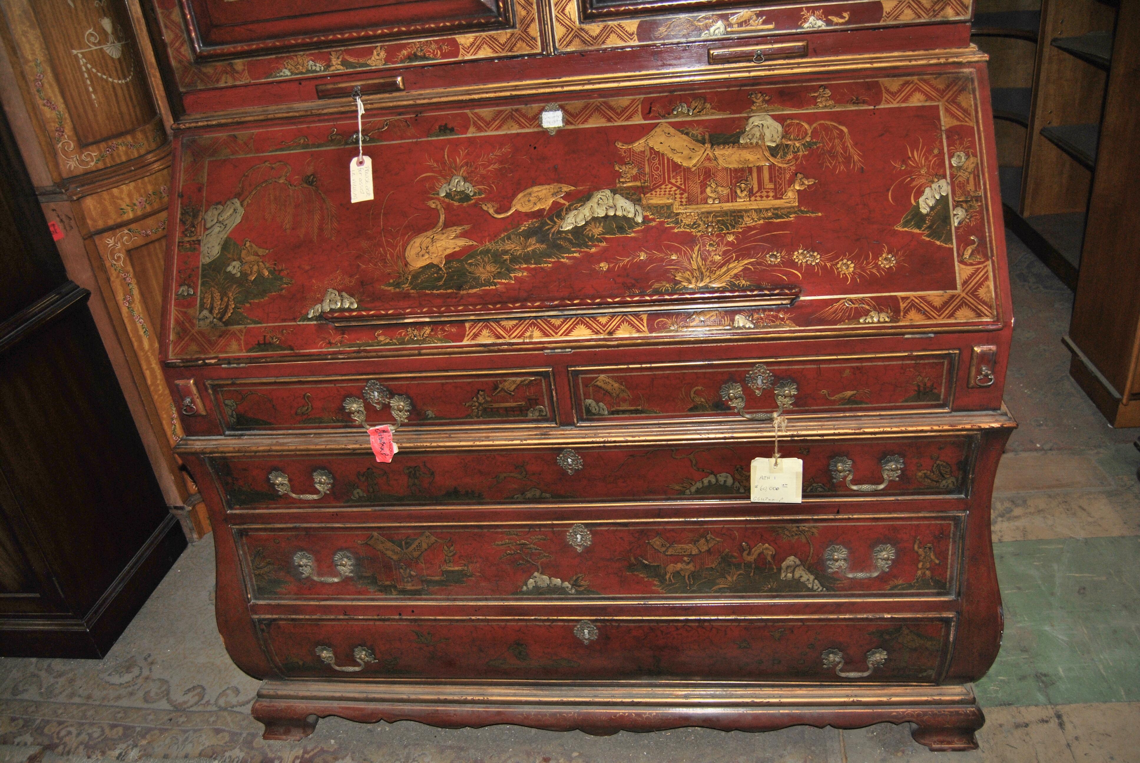 19th Century English Lacquered Gilt Chinoisoire Bookcase Secretary or Desk 2