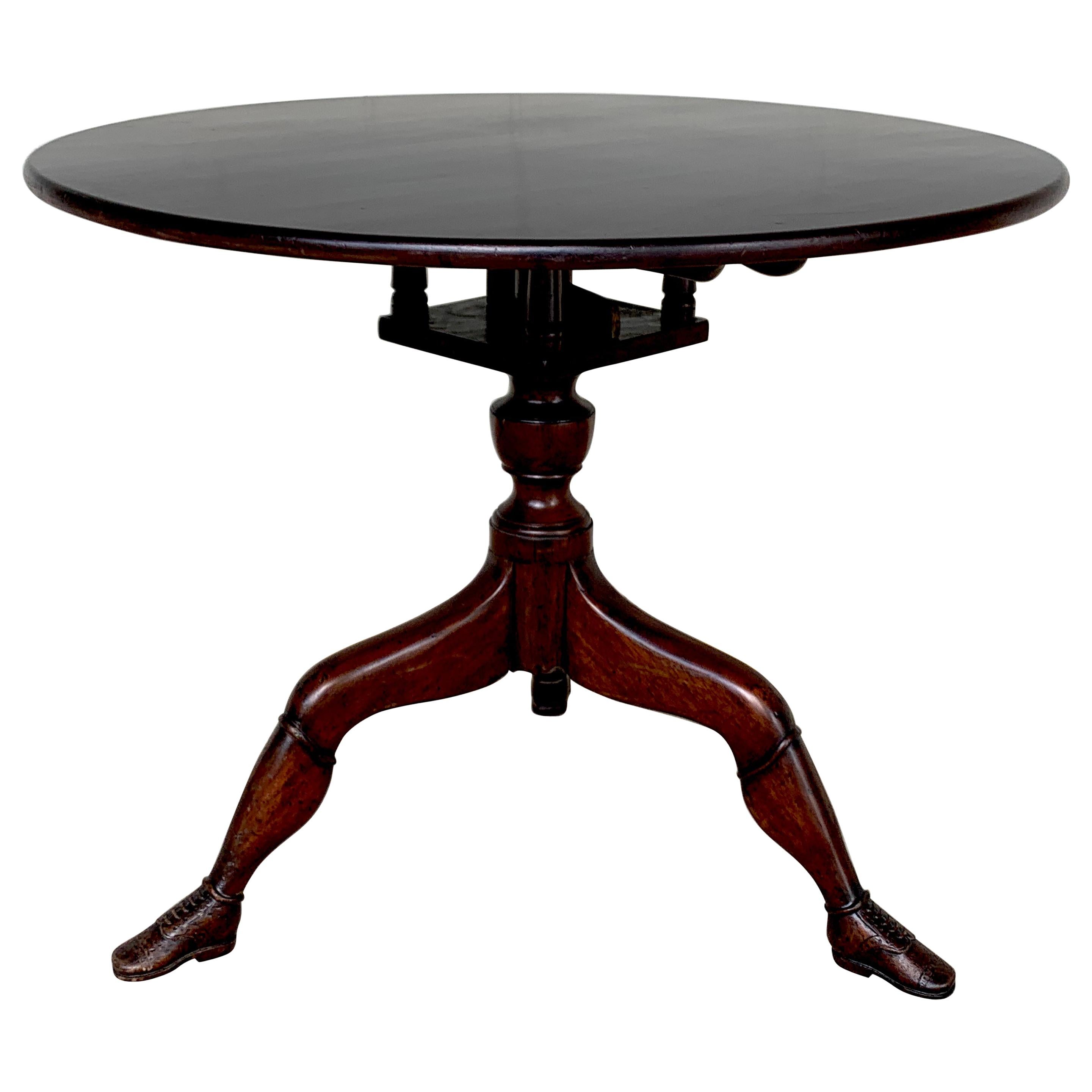 19th Century English Lady Leg Birdcage Tilt Top Table For Sale