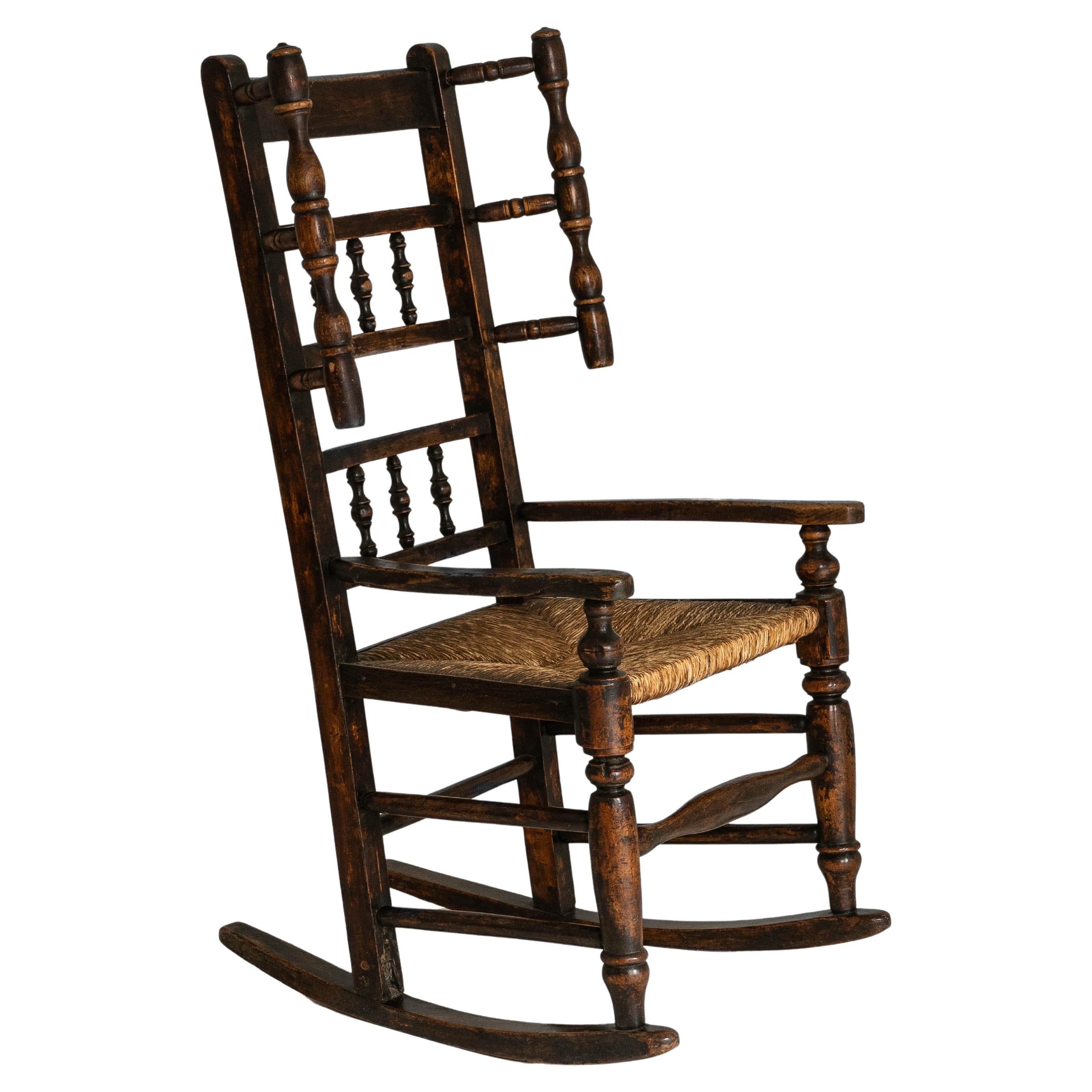 19th Century English Lancashire Ash and Elm Spindle Wingback Chair