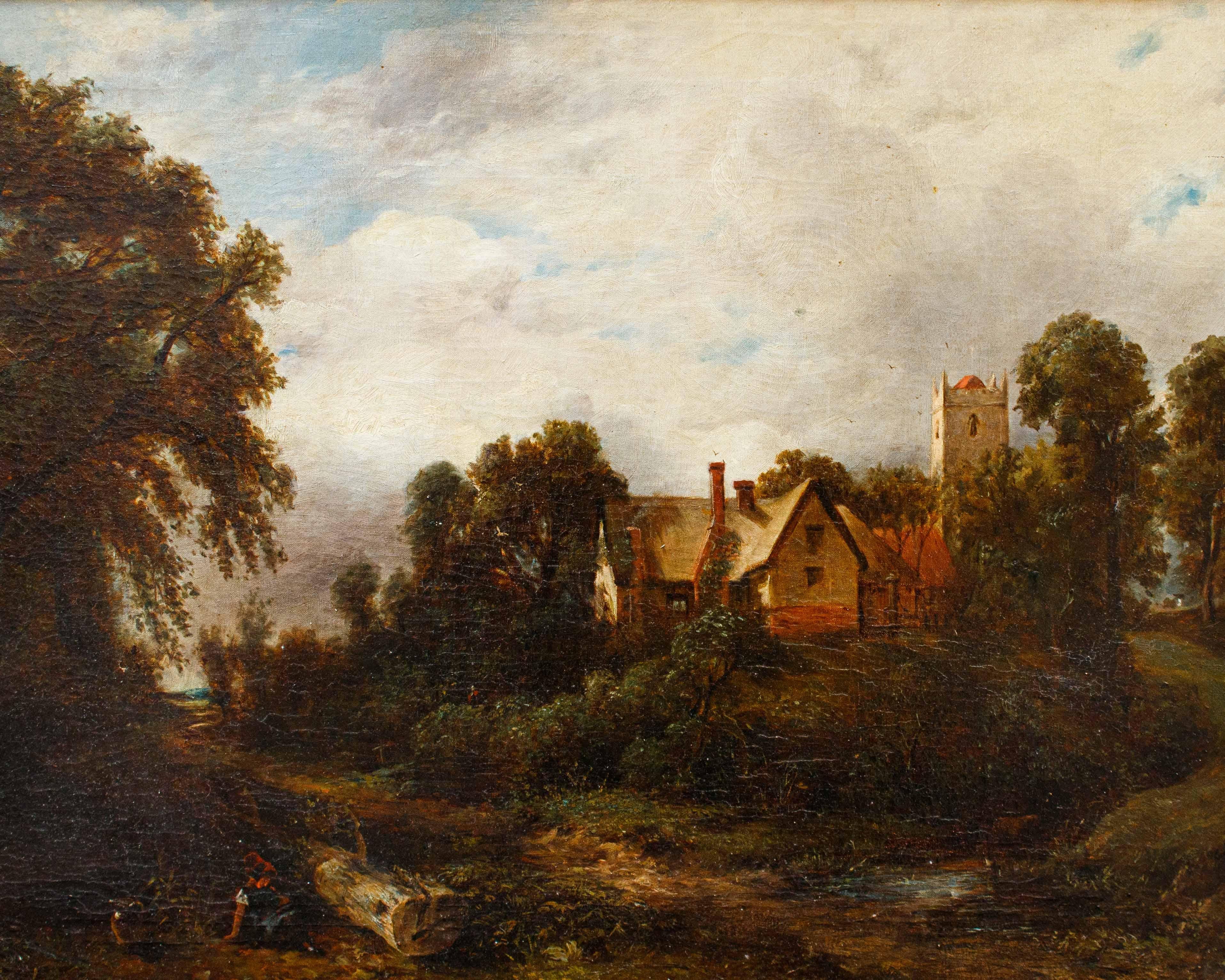 Peinture de paysage anglaise du 19ème siècle huile sur toile 3