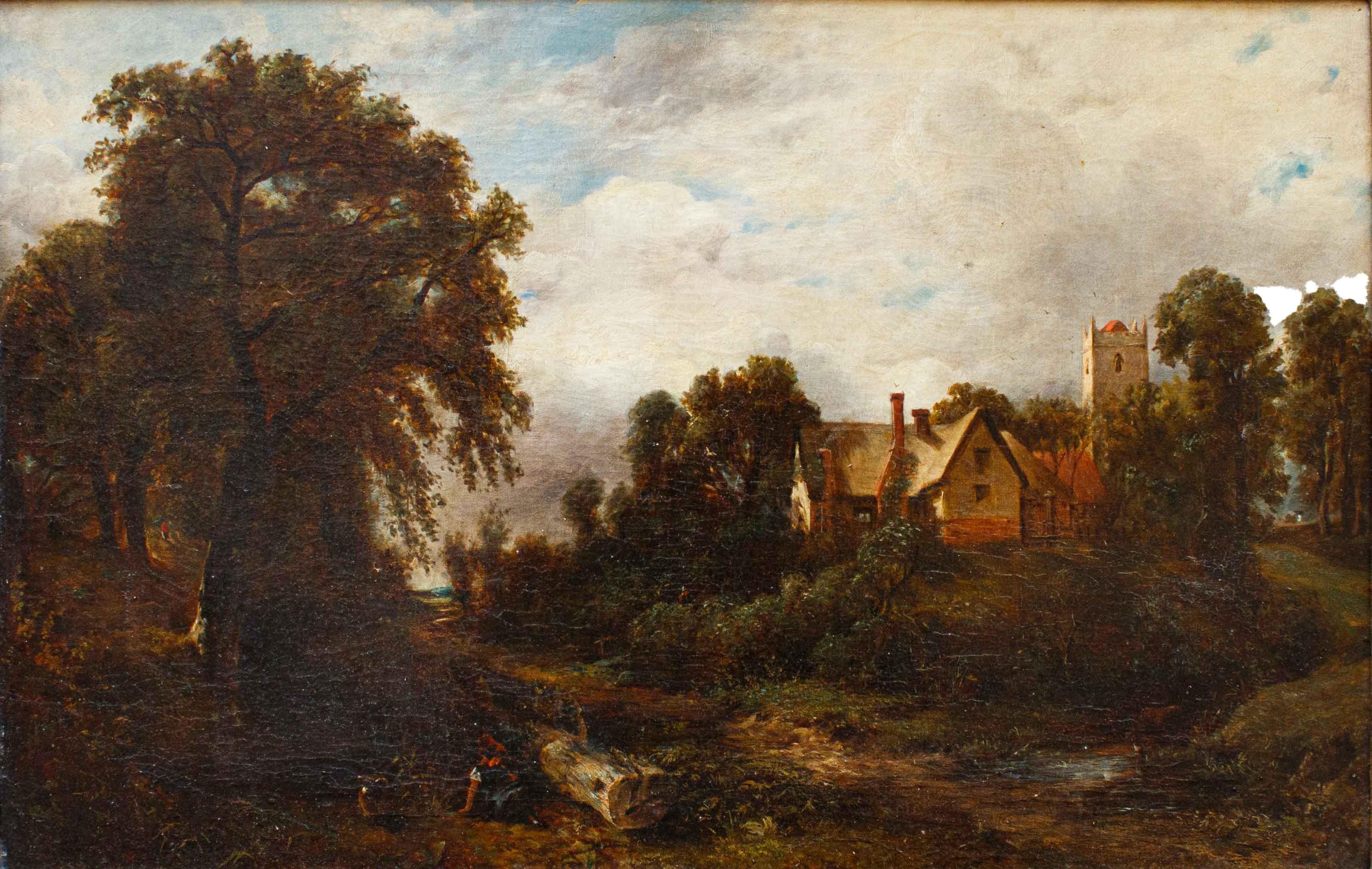 English school, 19th century.

Landscape

Oil on canvas, measures : cm 50 x 76

Frame cm 68 x 96

The painting in question, of the English school, refers explicitly to the poetics of John Constable (1776-1837), famous British painter