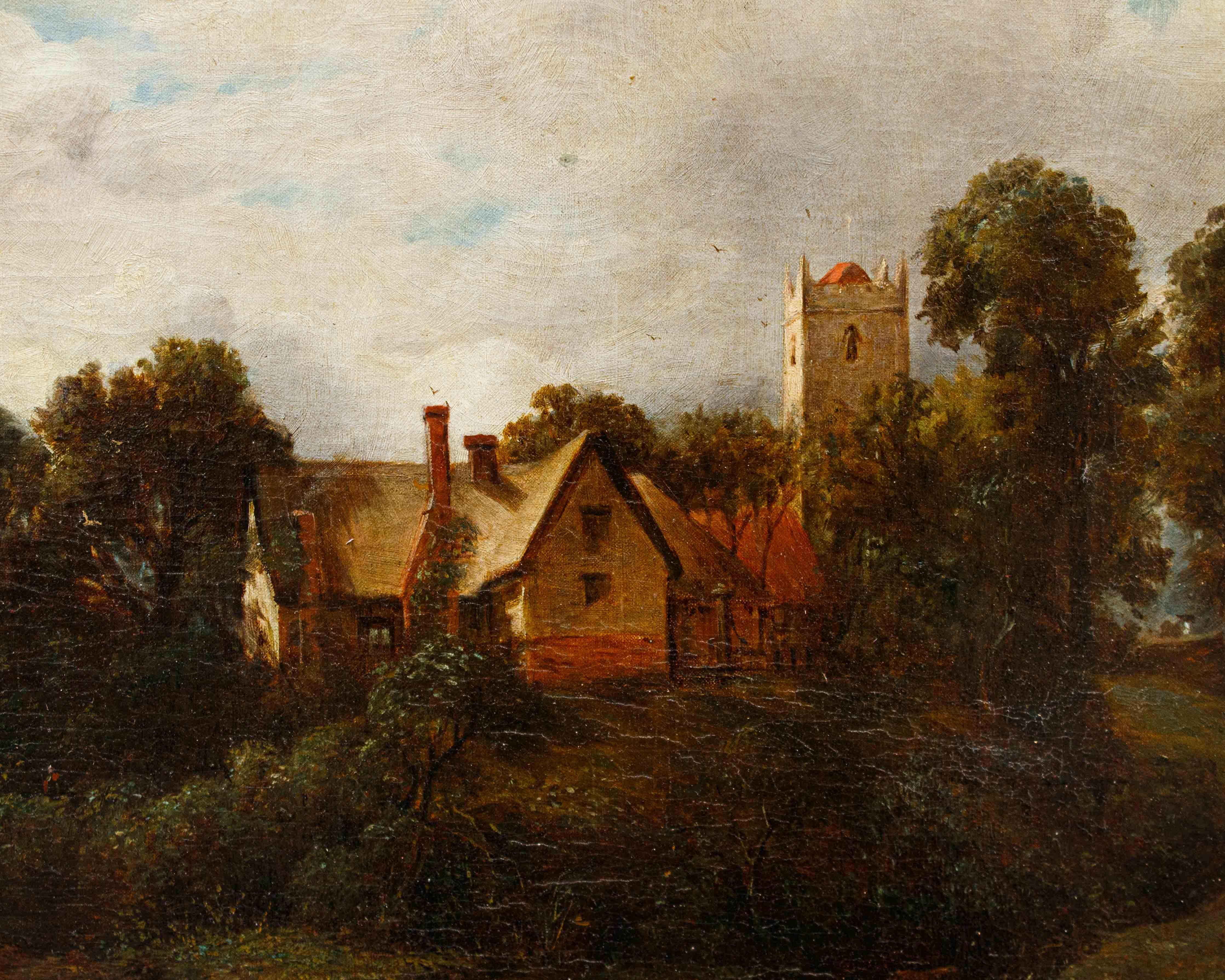 Oiled 19th Century English Landscape Painting Oil on Canvas