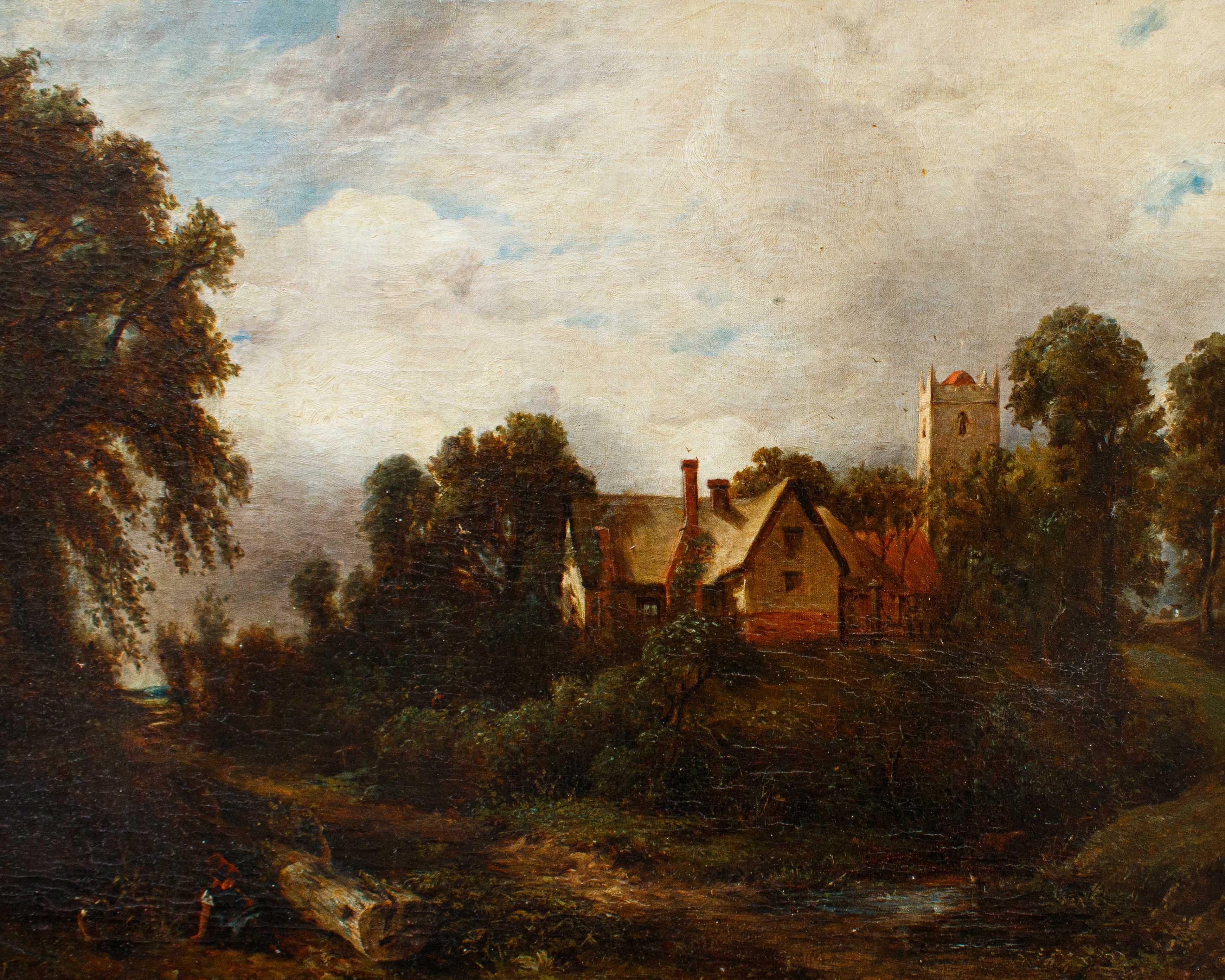 19th Century English Landscape Painting Oil on Canvas For Sale 1