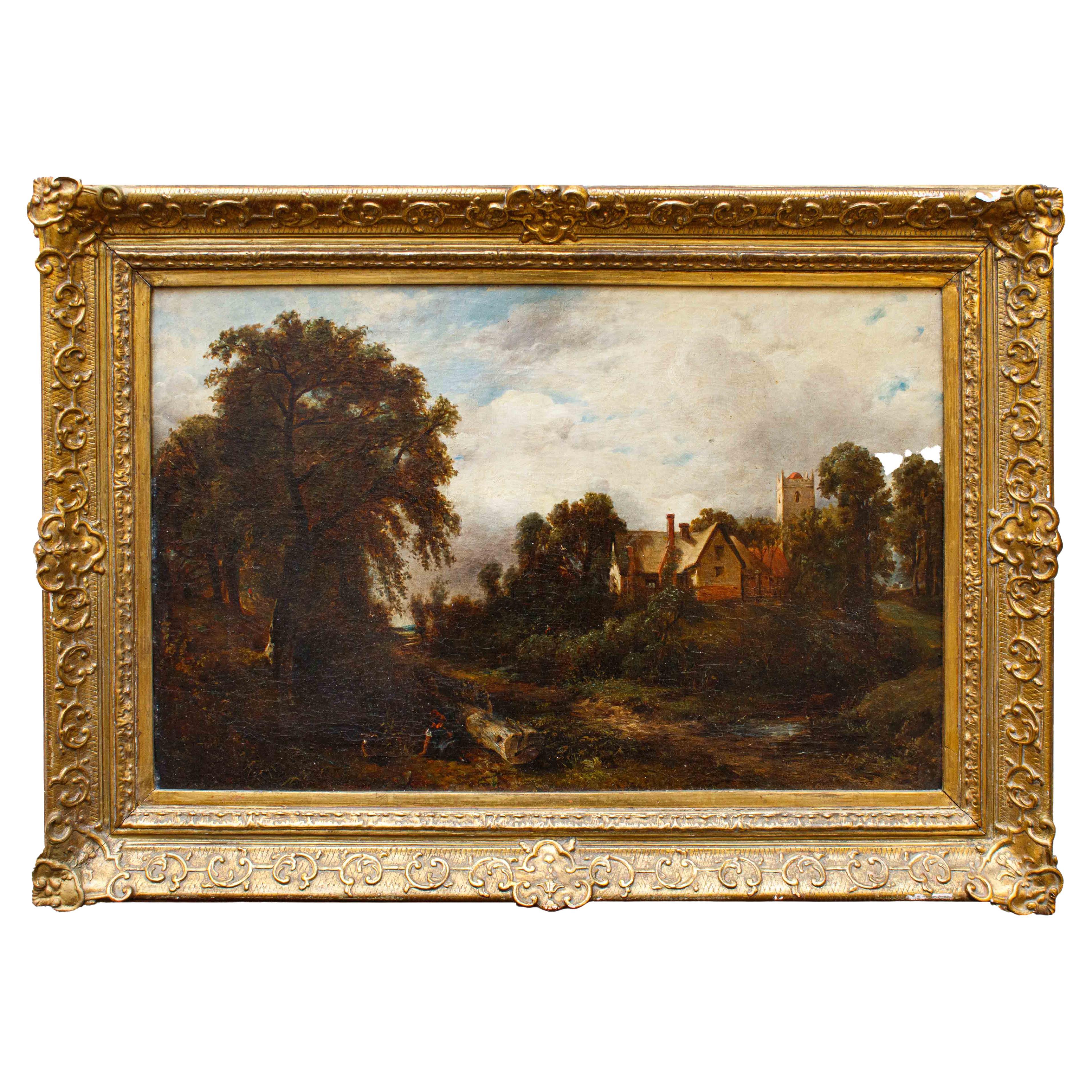 19th Century English Landscape Painting Oil on Canvas