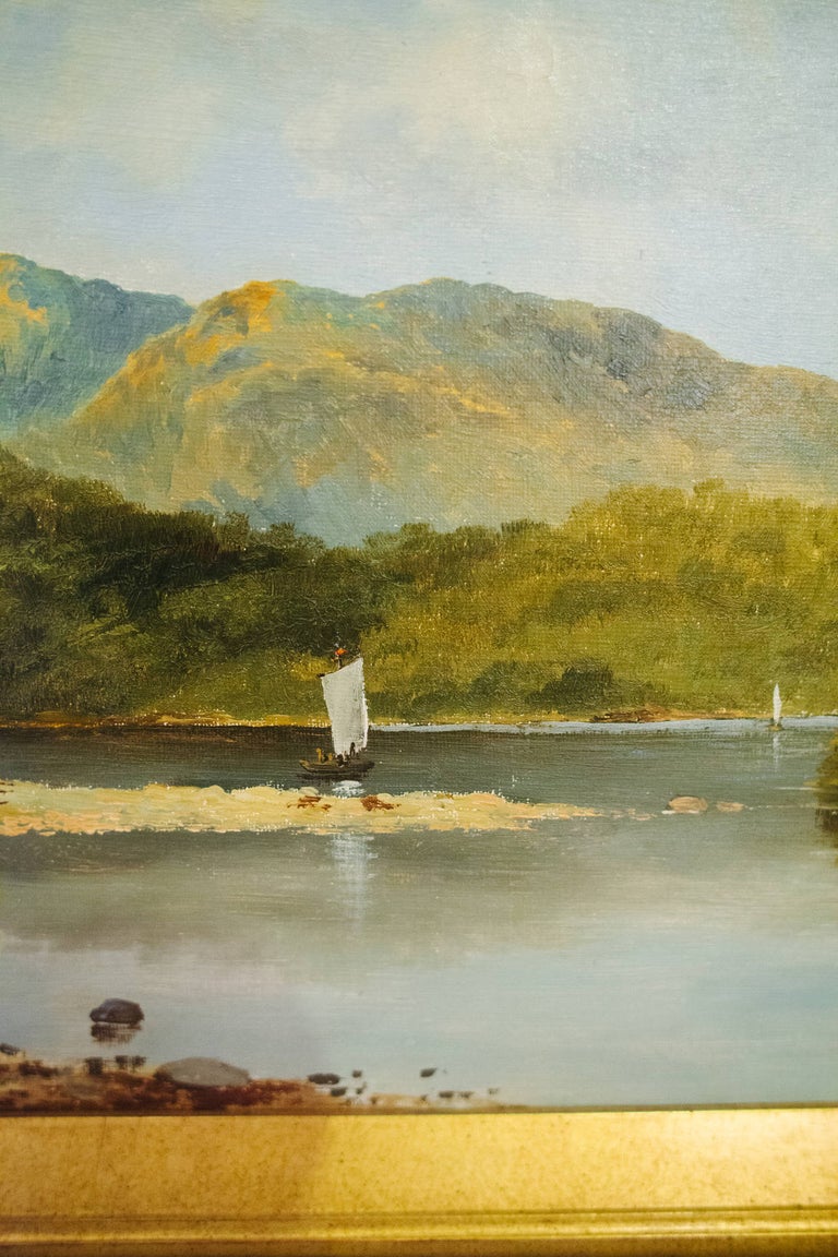 19th Century English Landscape with Sailboat In Good Condition For Sale In Nashville, TN