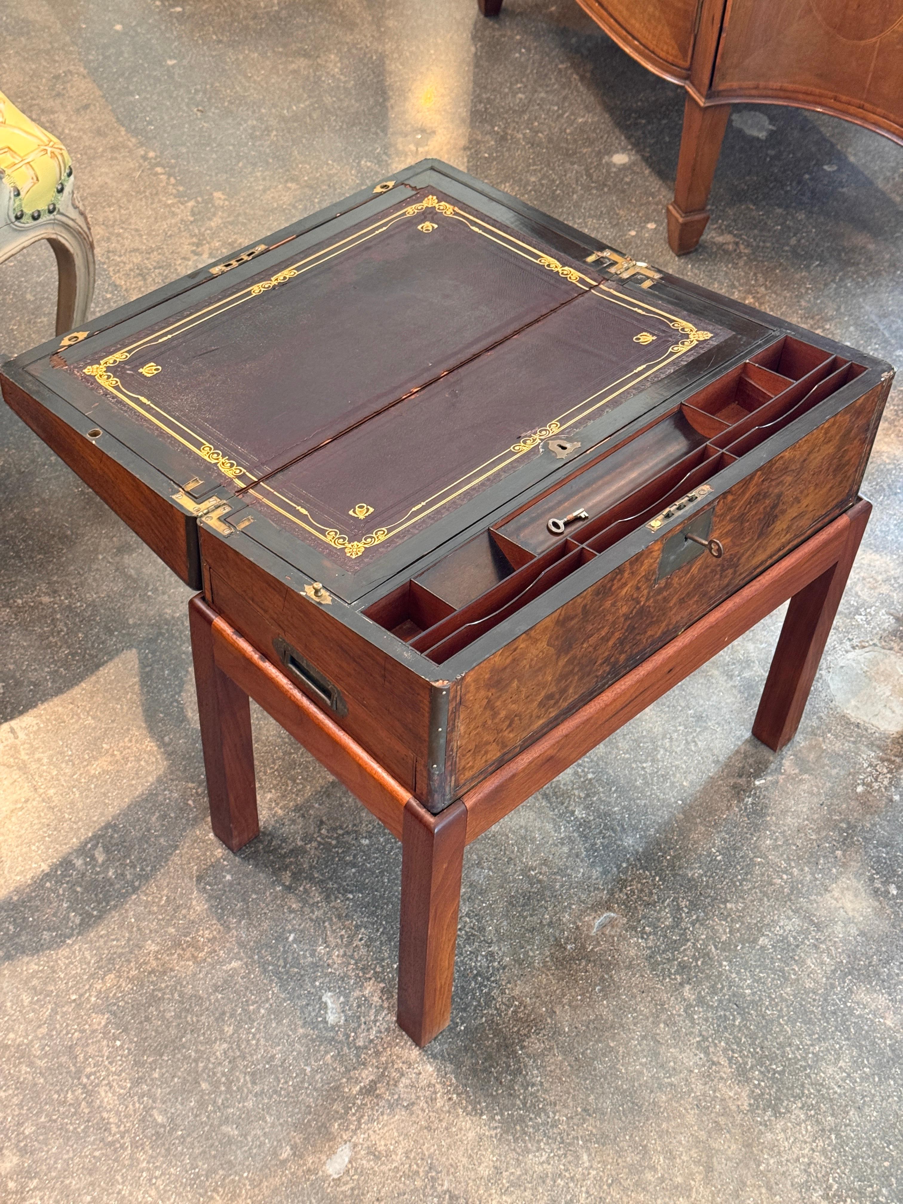 Brass 19th Century English Lap Desk on Stand For Sale