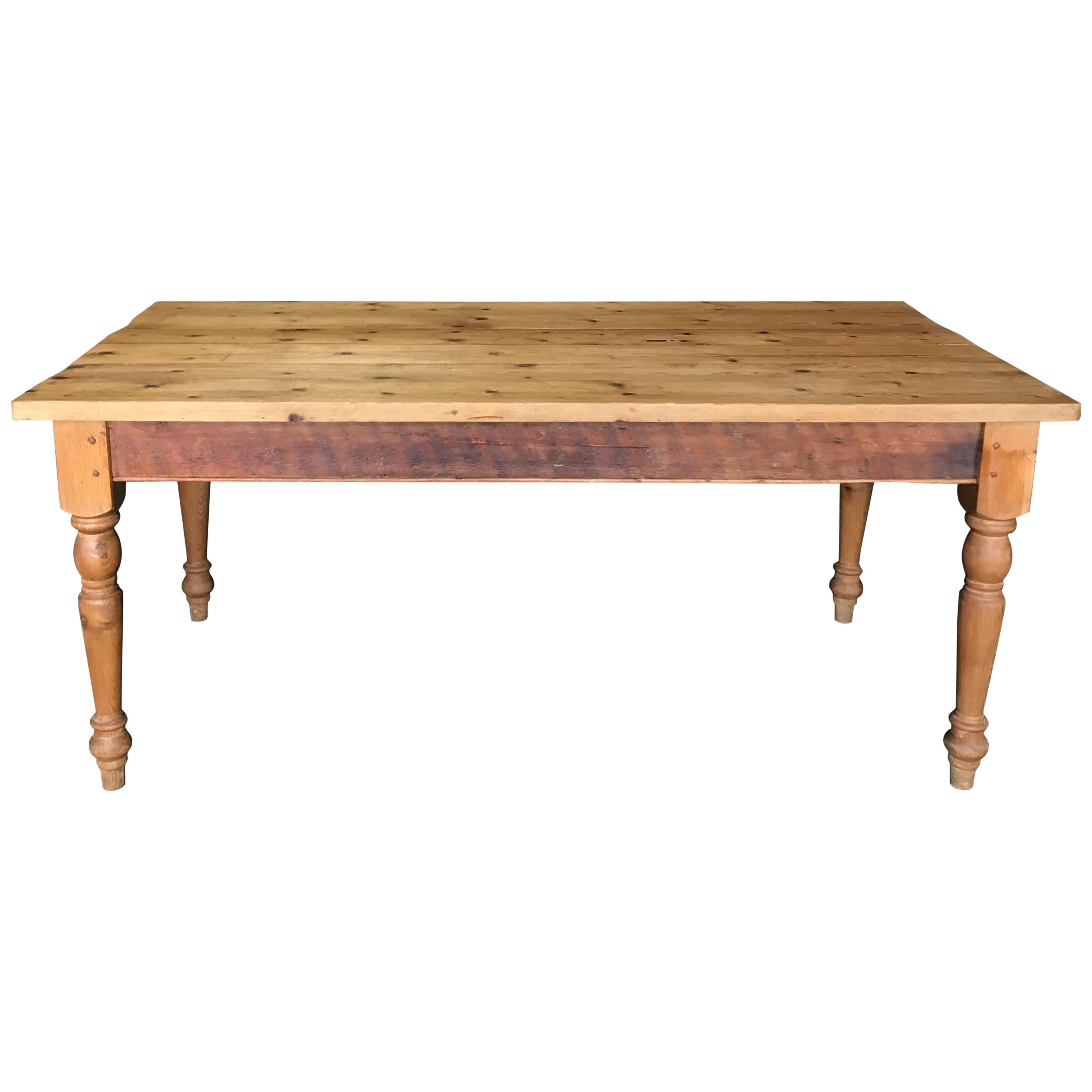 19th Century English Large Scrubbed Pine Farmhouse Dining Table
