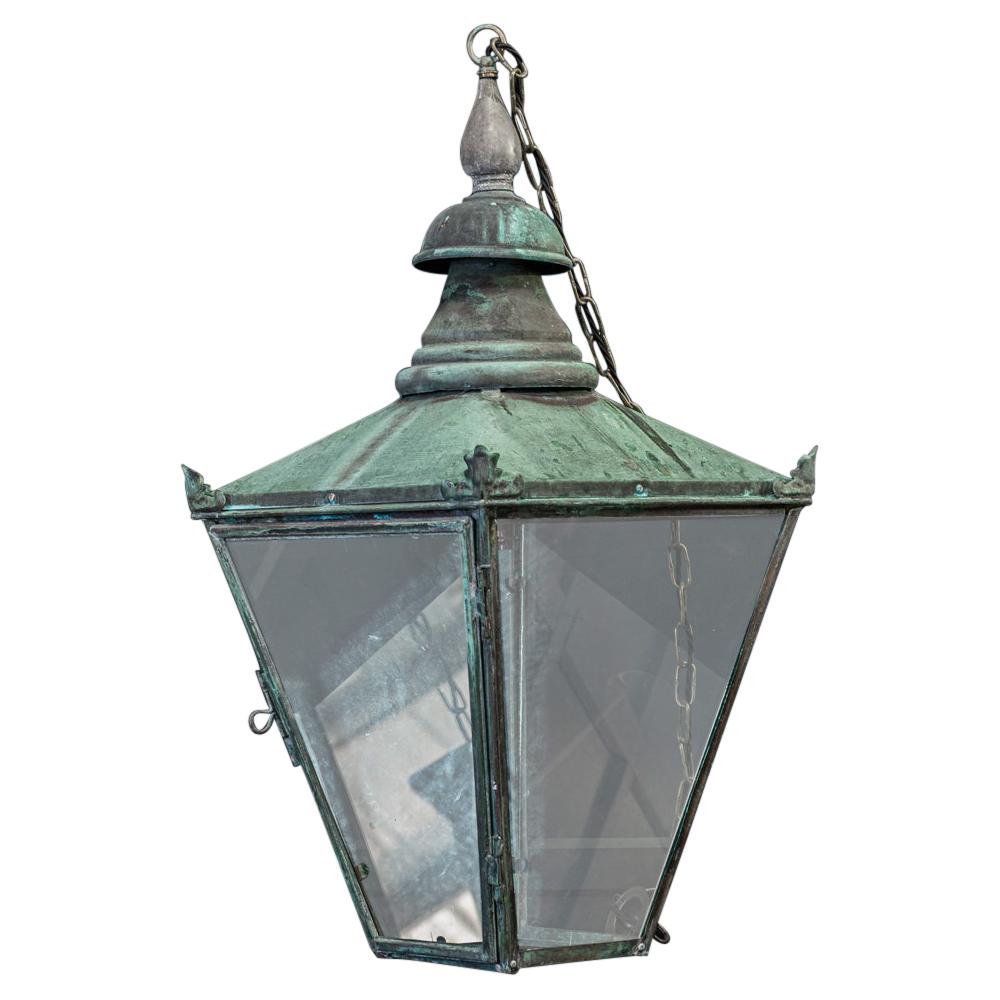 19th Century English Large Verdigris Glazed Lantern