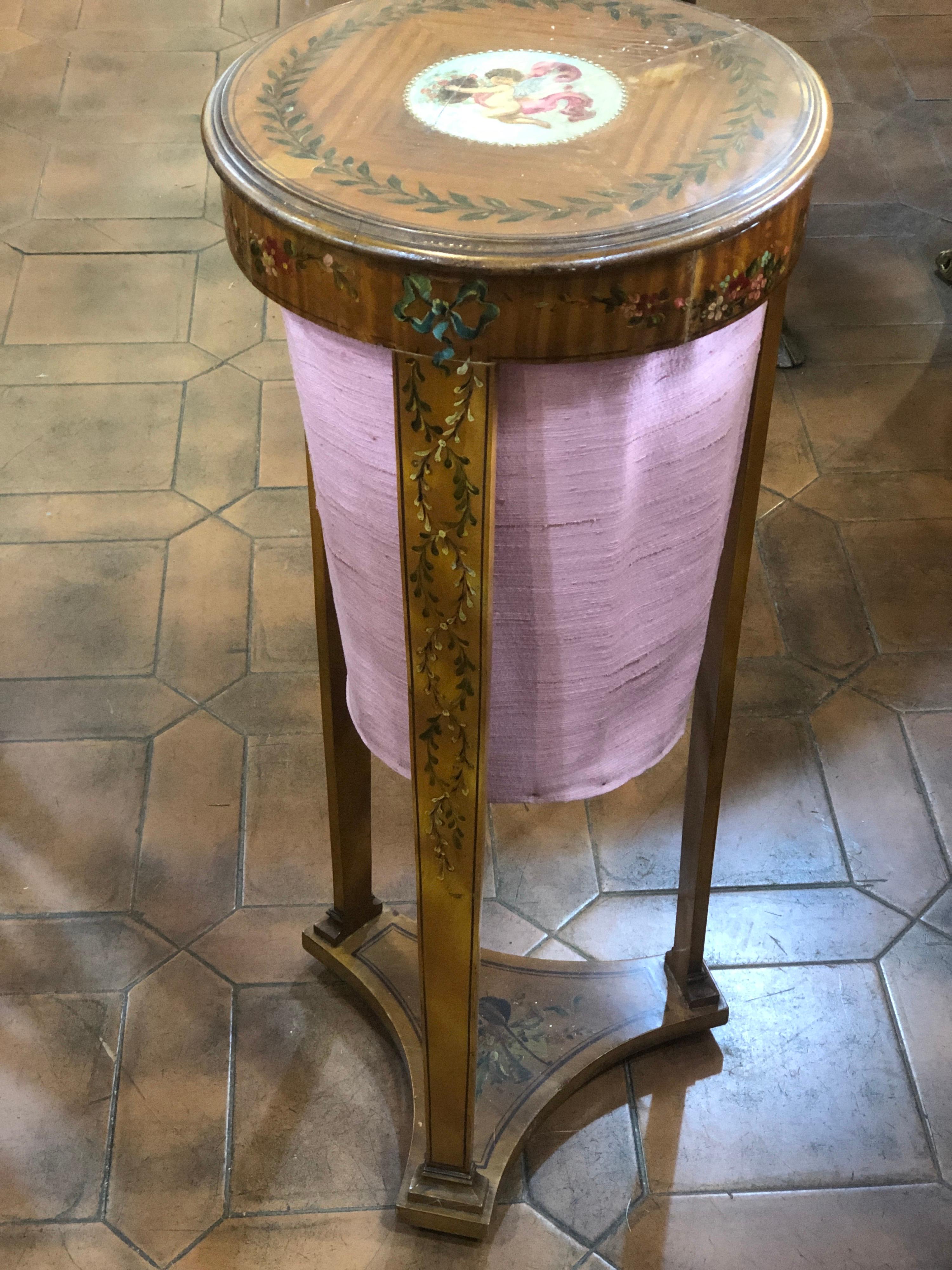 19th Century English Late Victorian Satinwood Work Table Painted, 1880s 2