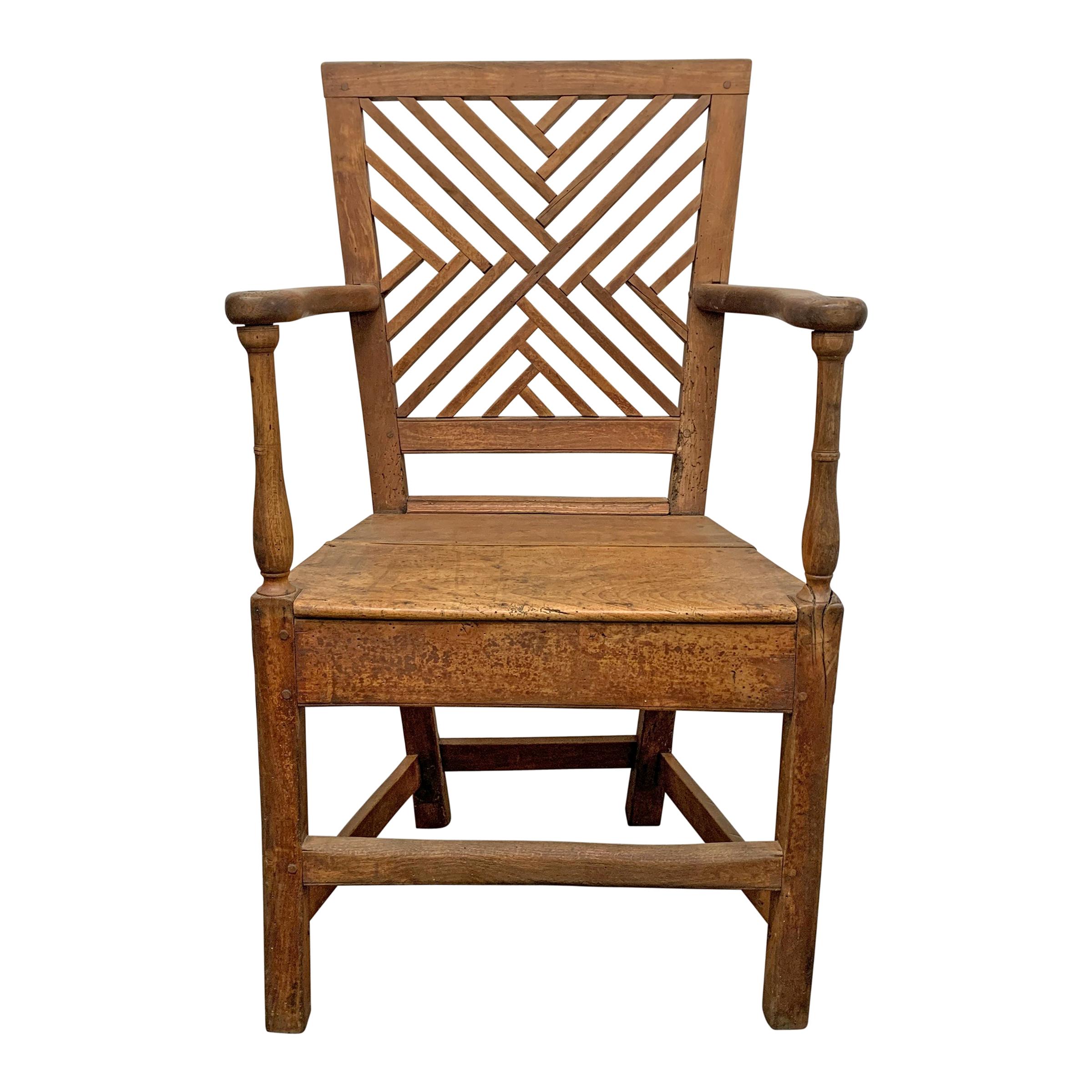 19th Century English Lattice-Back Armchair