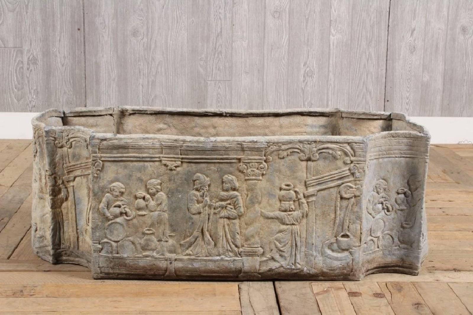 19th Century English Lead Cistern Planter with Classical Figural Relief In Good Condition In Cardiff, CA