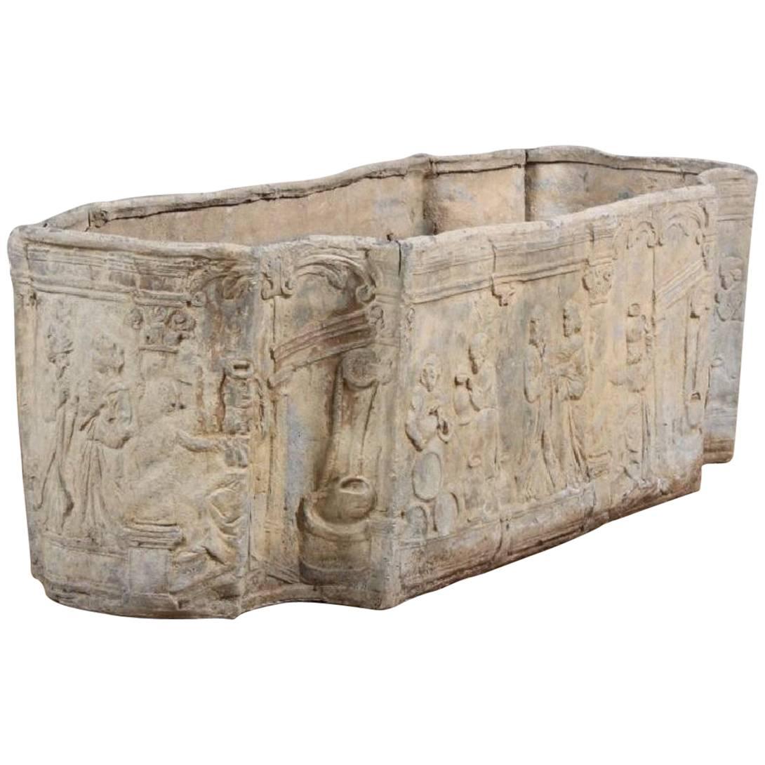 19th Century English Lead Cistern Planter with Classical Figural Relief
