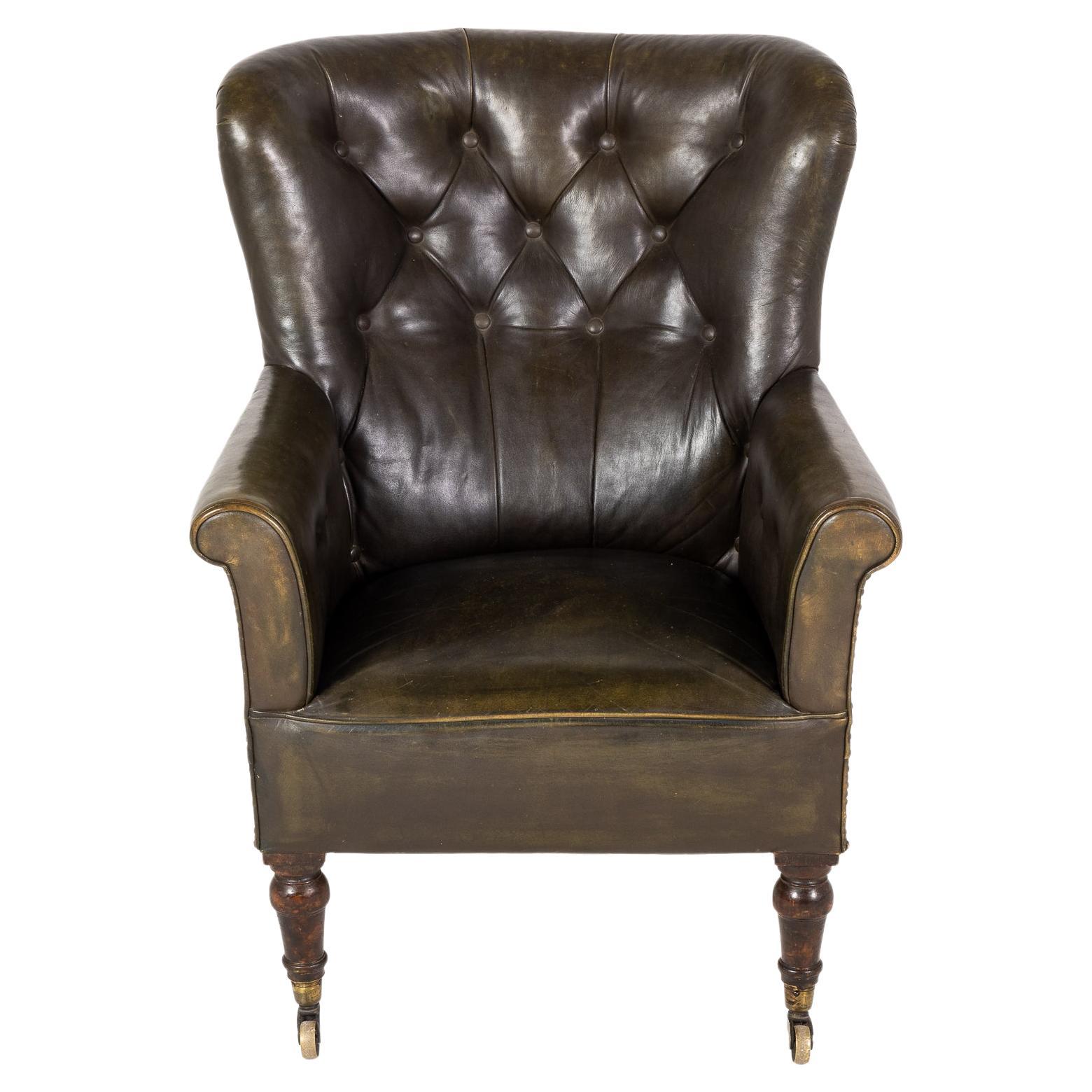 19th Century English Leather Armchair For Sale