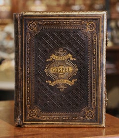 19th Century English Leather Bound and Brass Locks Family Holy Bible