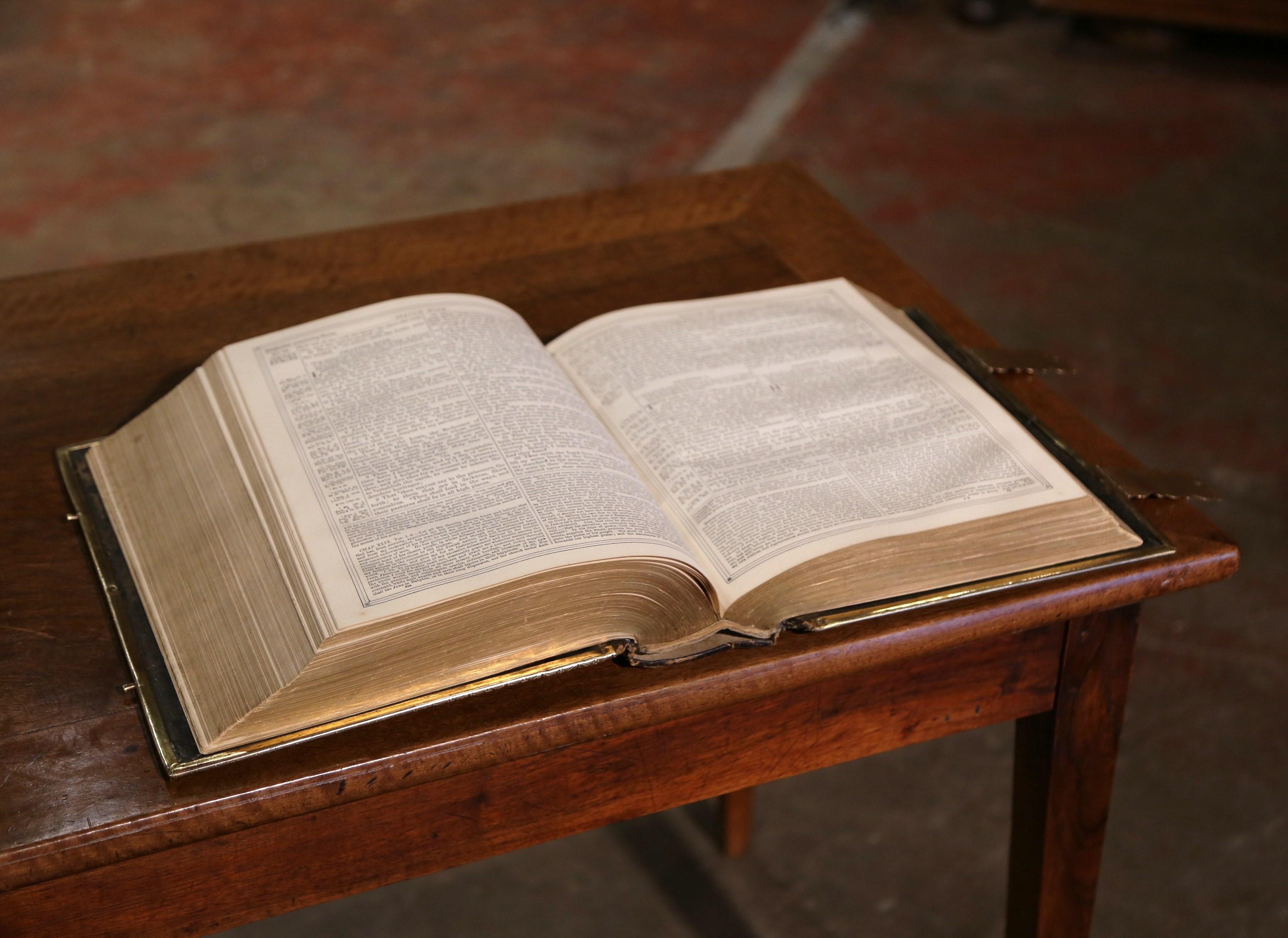 19th Century English Leather Bound and Brass Locks Family Holy Bible 2