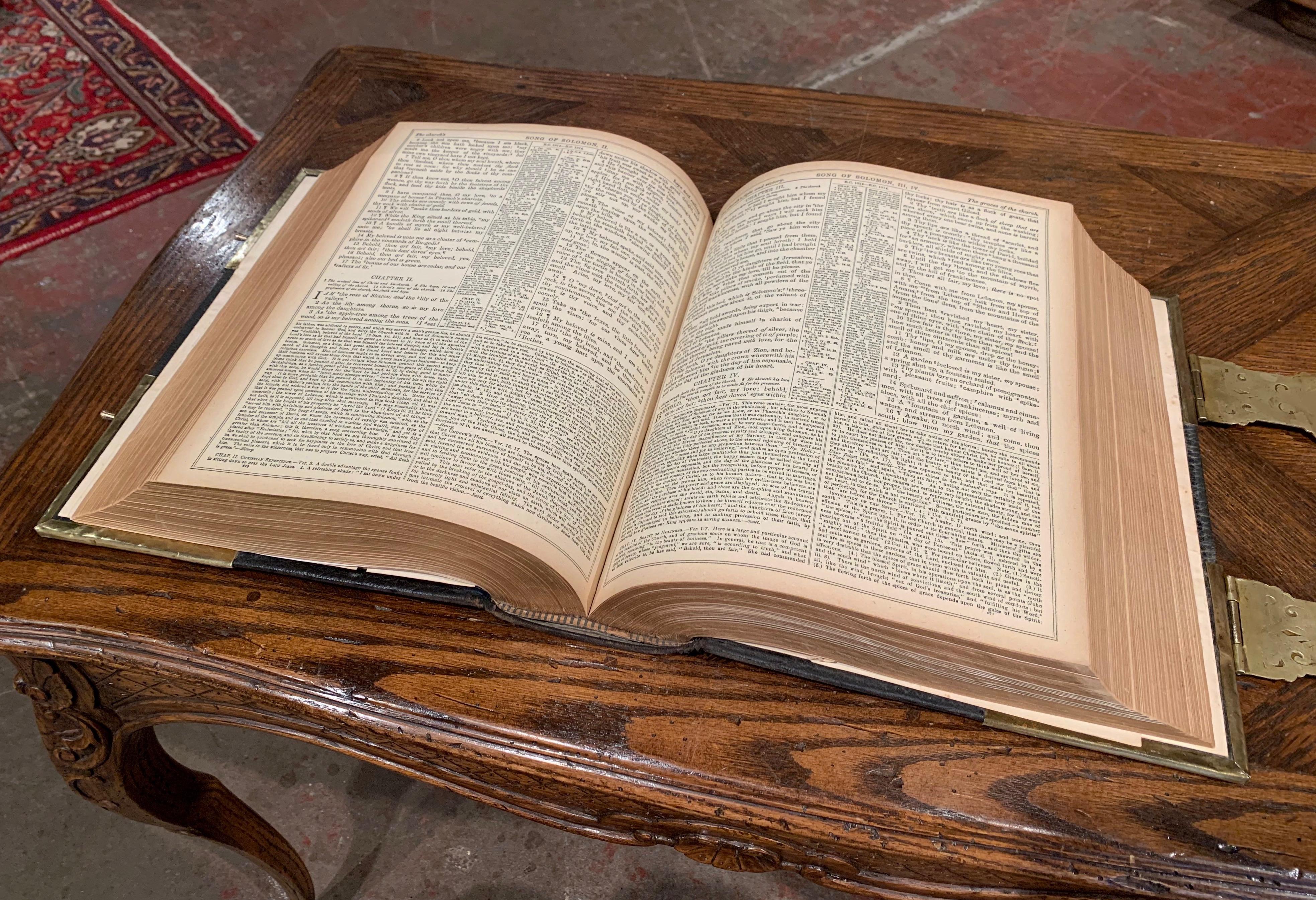 19th Century English Leather Bound and Brass Locks Family Holy Bible 1