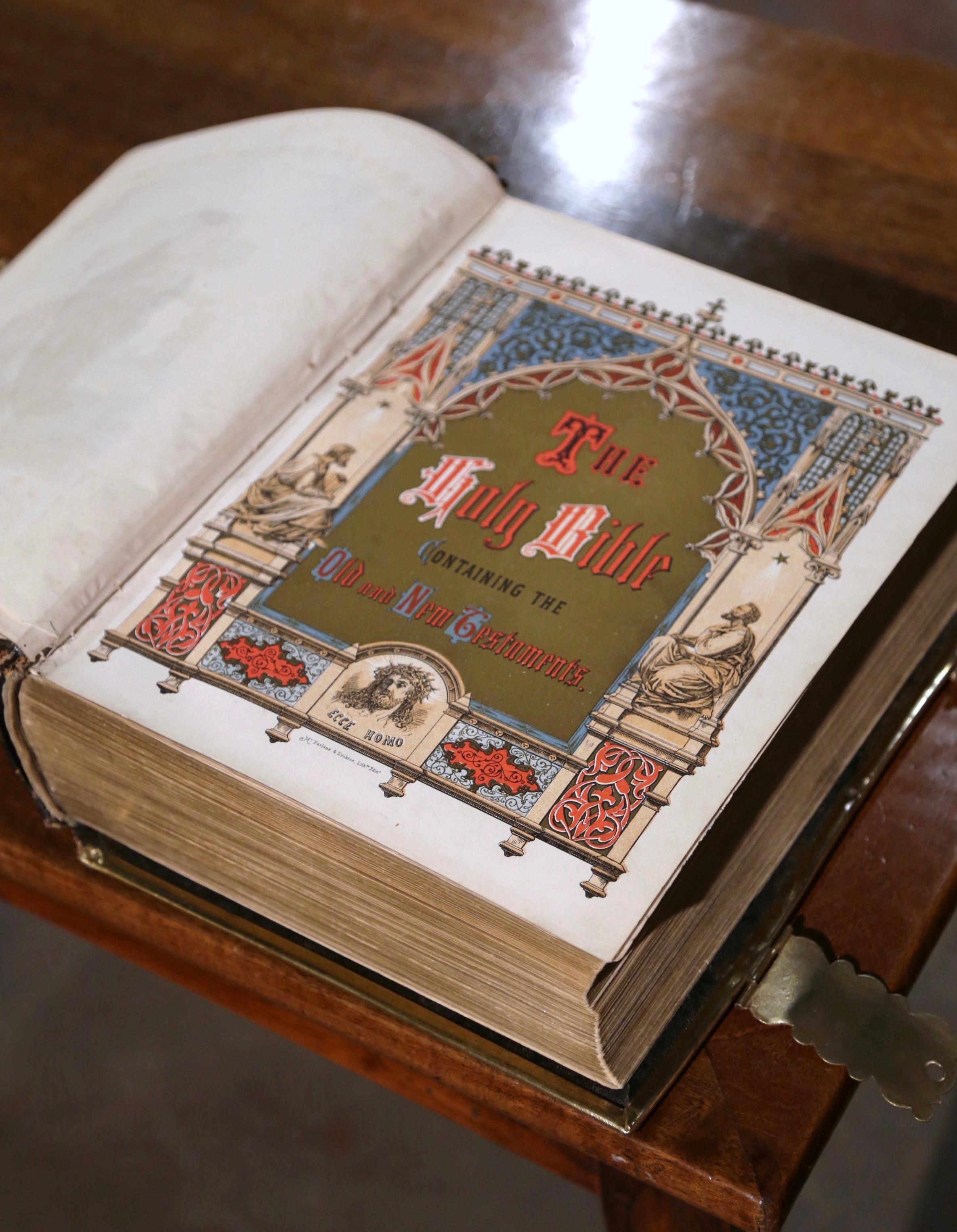 19th Century English Leather Bound and Brass Locks Family Holy Bible 4