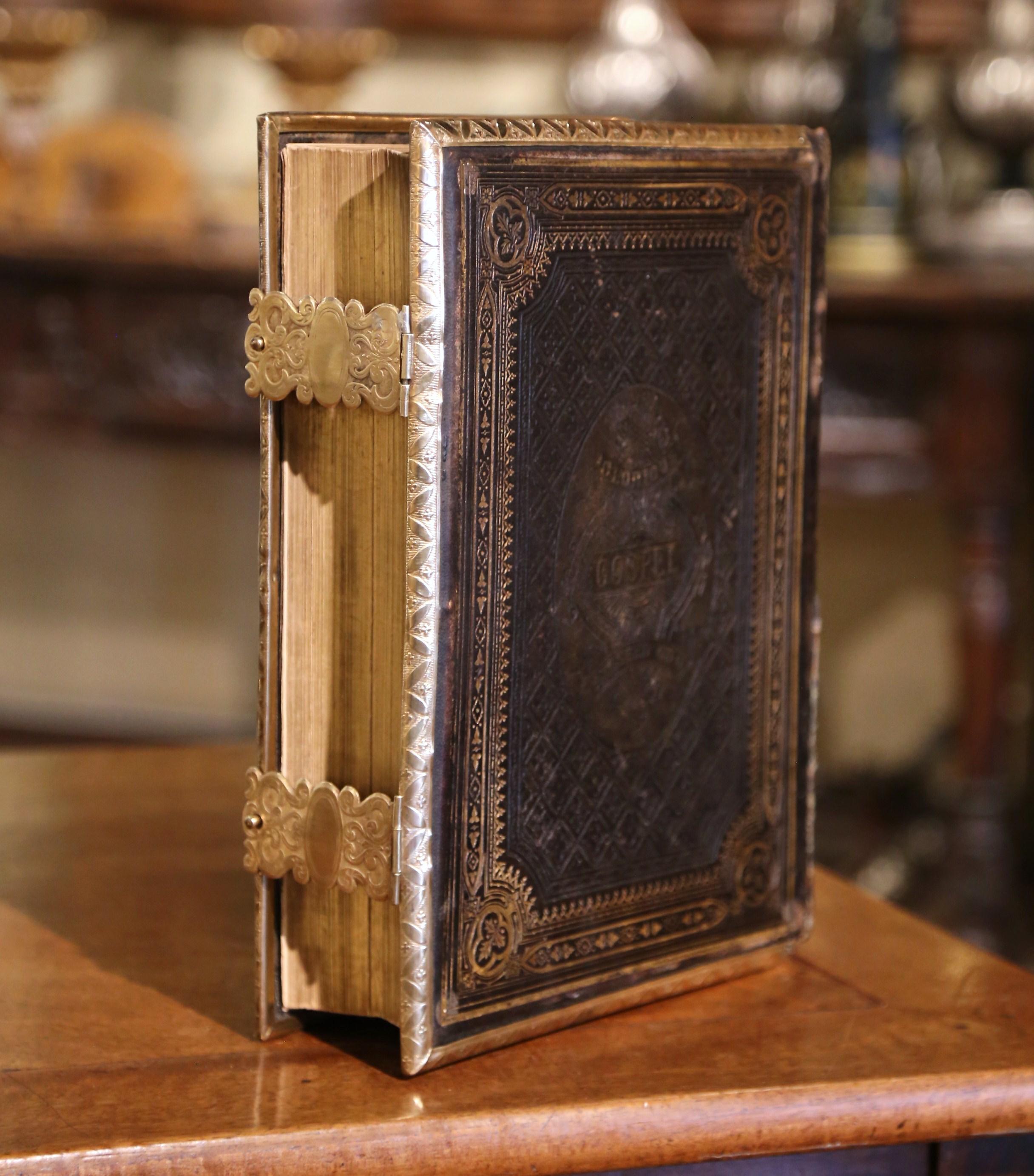 19th Century English Leather Bound and Brass Locks Family Holy Bible 5